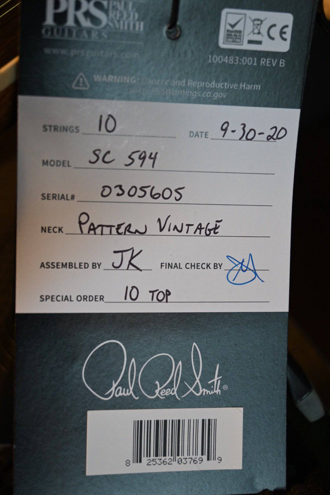 PRS Paul Reed Smith McCarty SC 594 Single-Cut “TCI-Tuned” 10-Top - Charcoal #5605 - Danville Music