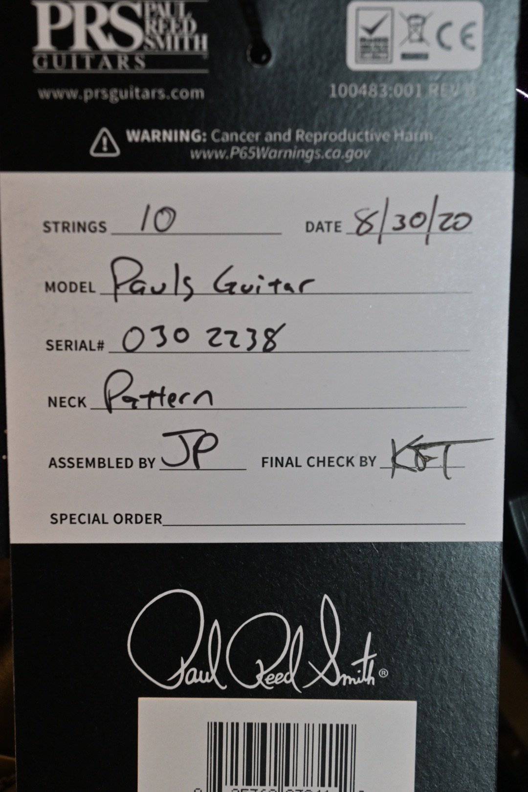 PRS Paul Reed Smith Paul’s Guitar - Grape Metallic #2238 - Danville Music