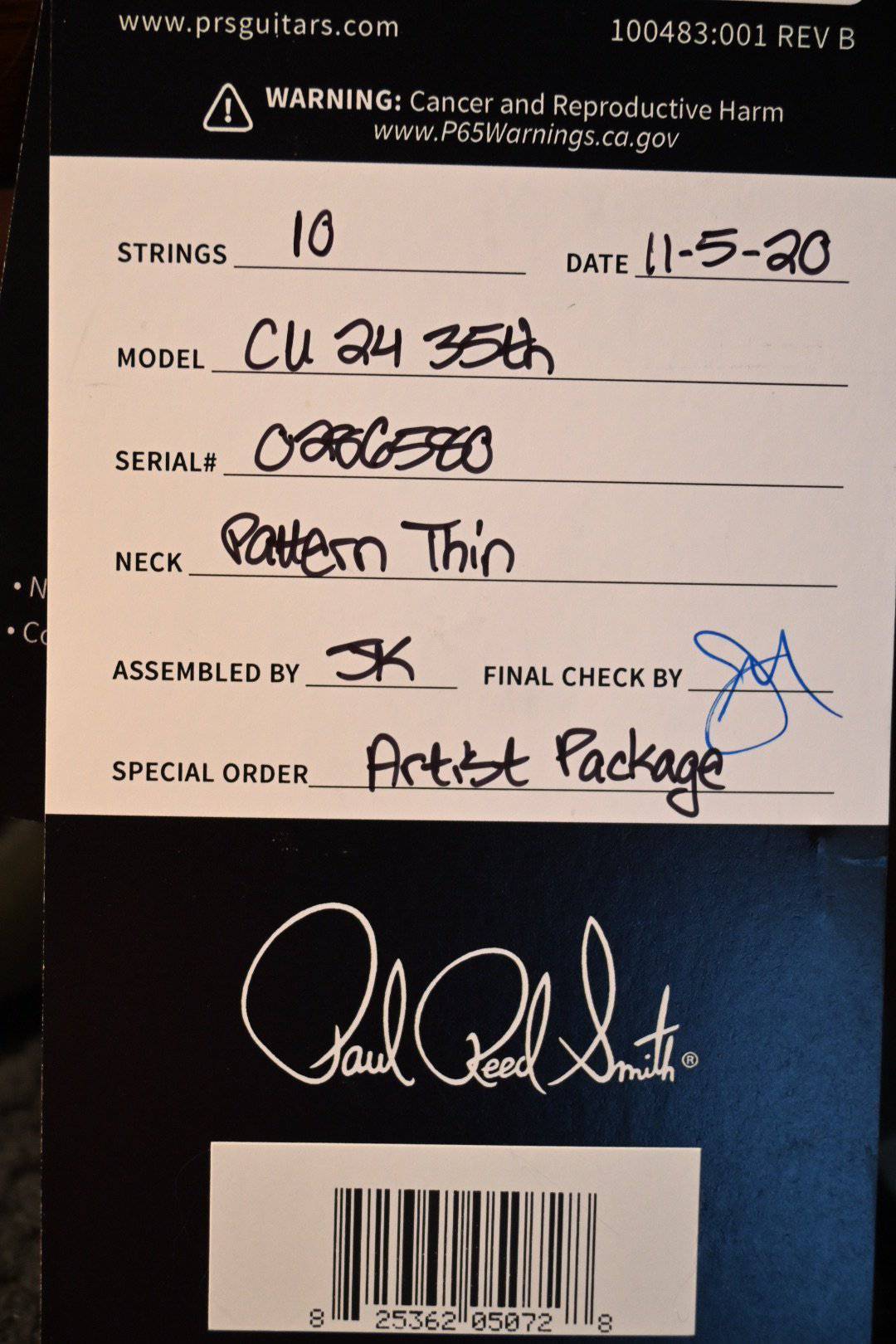 PRS Paul Reed Smith 35th Anniversary Custom 24 Artist Package - Autumn Sky #6580 - Danville Music