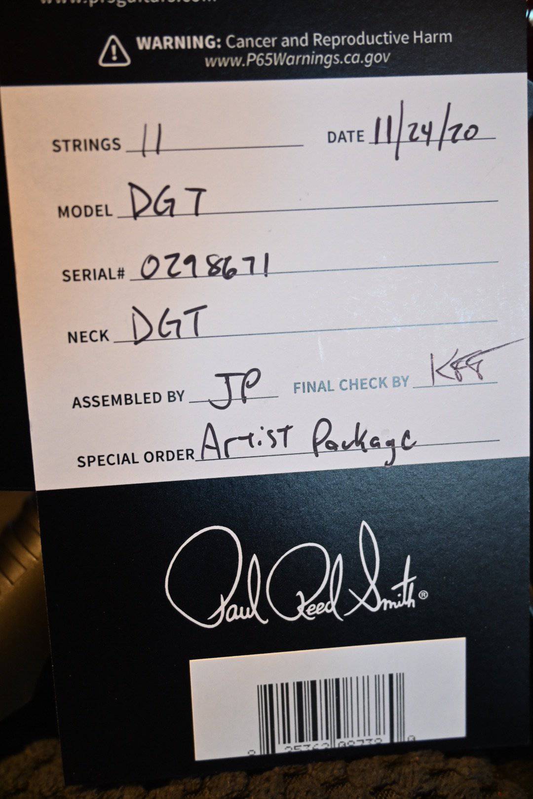 PRS Paul Reed Smith DGT David Grissom Artist Package Brazilian RW - Copperhead Autumn Burst #8671 - Danville Music