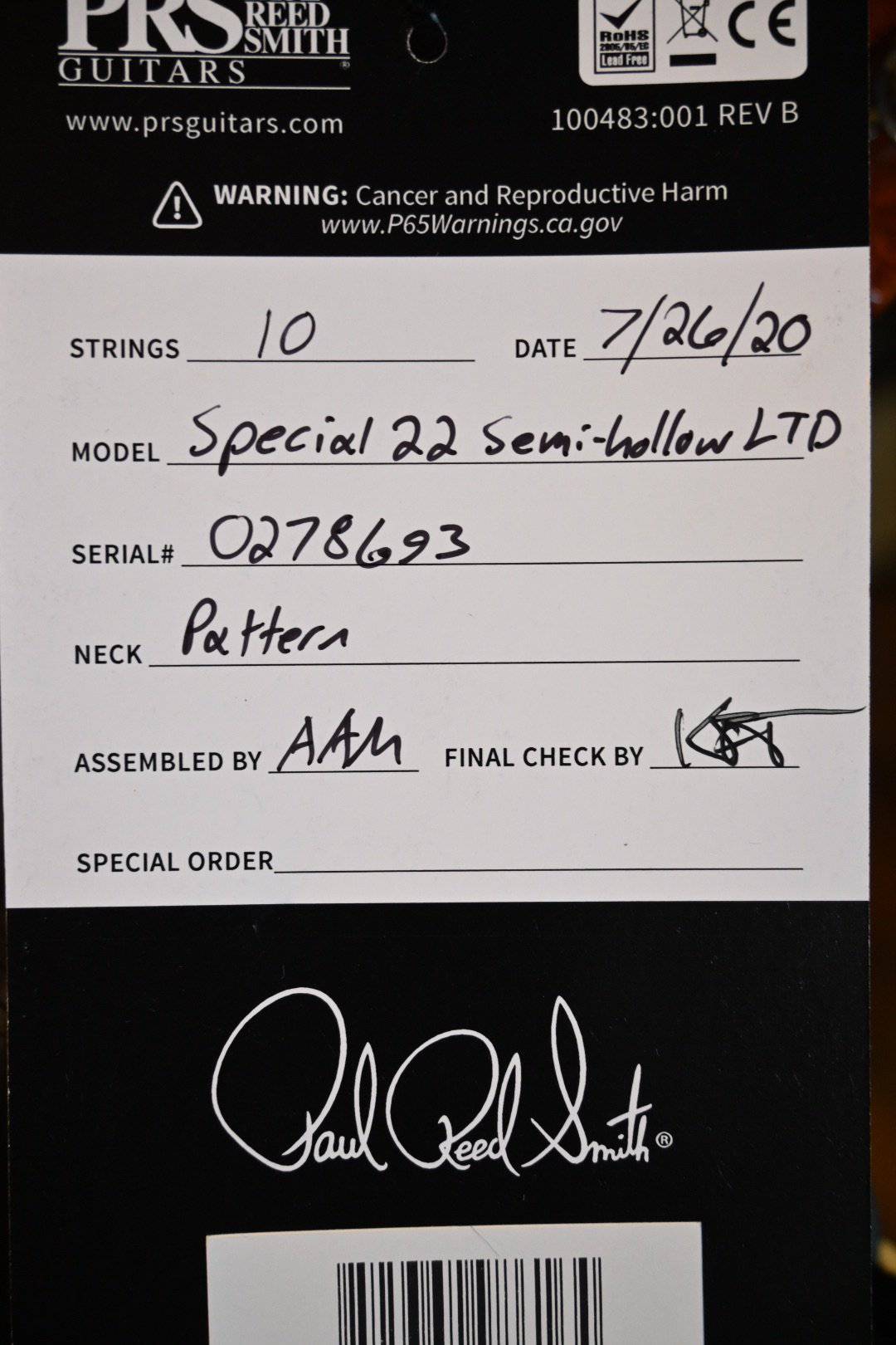 PRS Paul Reed Smith Special 22 Semi-Hollow LTD Artist Package - Autumn Sky - Danville Music