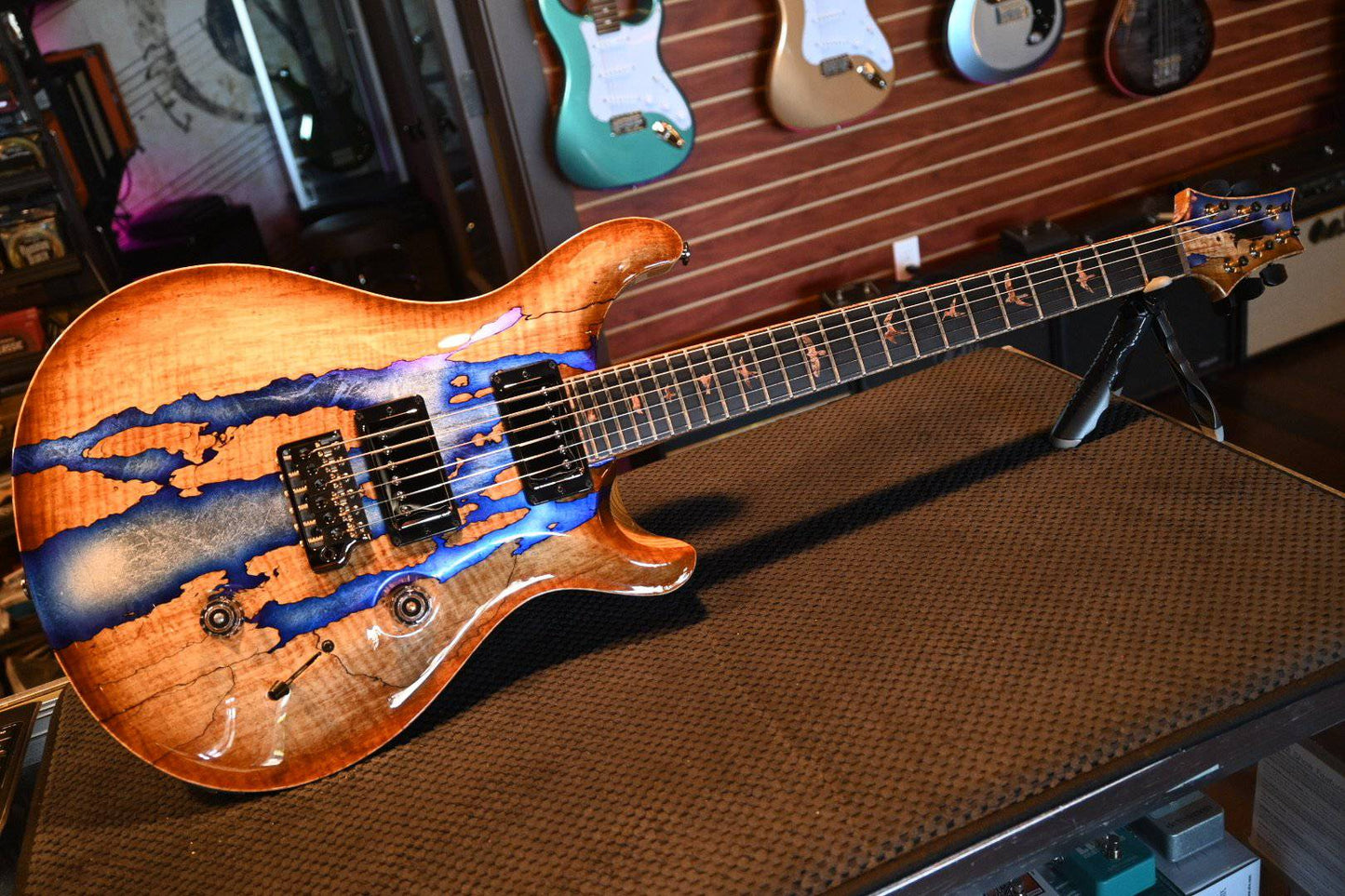 PRS Paul Reed Smith Private Stock Custom 24 Spalted Maple - Silver Leaf Blue Burst Accents #8484 - Danville Music