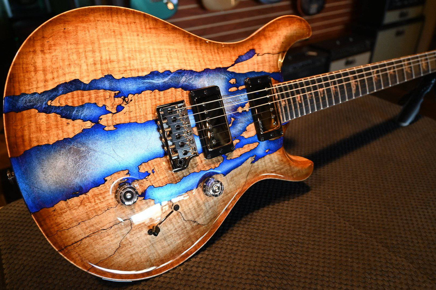 PRS Paul Reed Smith Private Stock Custom 24 Spalted Maple - Silver Leaf Blue Burst Accents #8484 - Danville Music