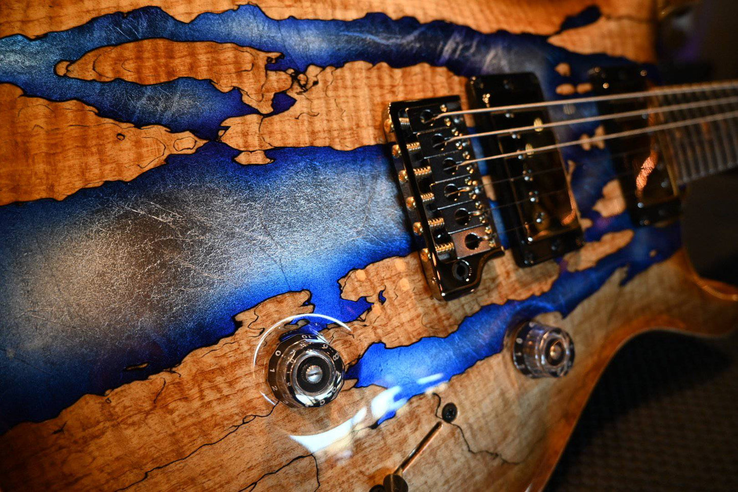 PRS Paul Reed Smith Private Stock Custom 24 Spalted Maple - Silver Leaf Blue Burst Accents #8484 - Danville Music