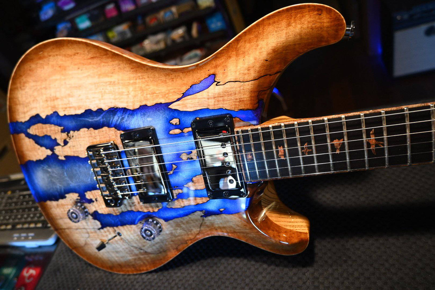 PRS Paul Reed Smith Private Stock Custom 24 Spalted Maple - Silver Leaf Blue Burst Accents #8484 - Danville Music