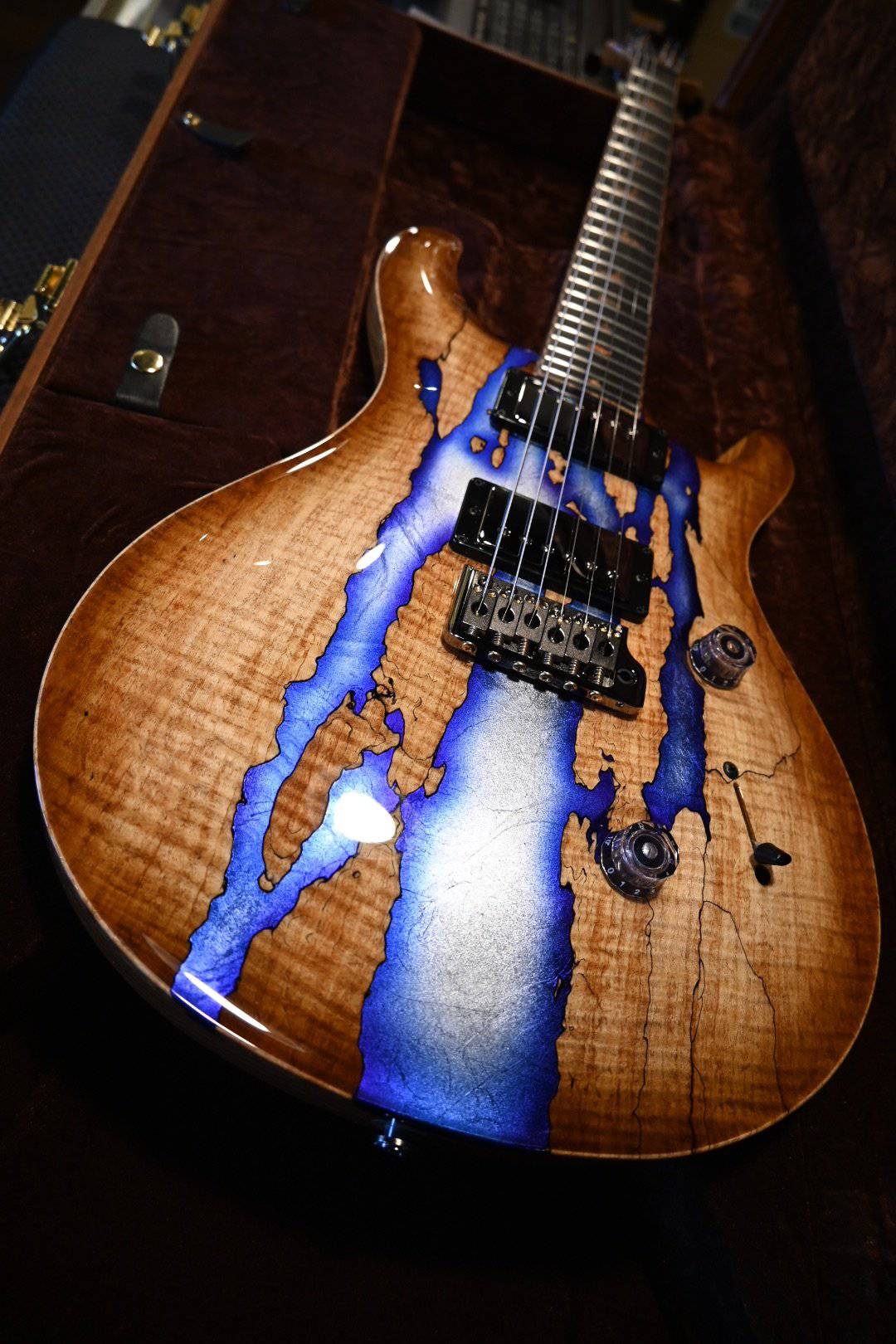 PRS Paul Reed Smith Private Stock Custom 24 Spalted Maple - Silver Leaf Blue Burst Accents #8484 - Danville Music