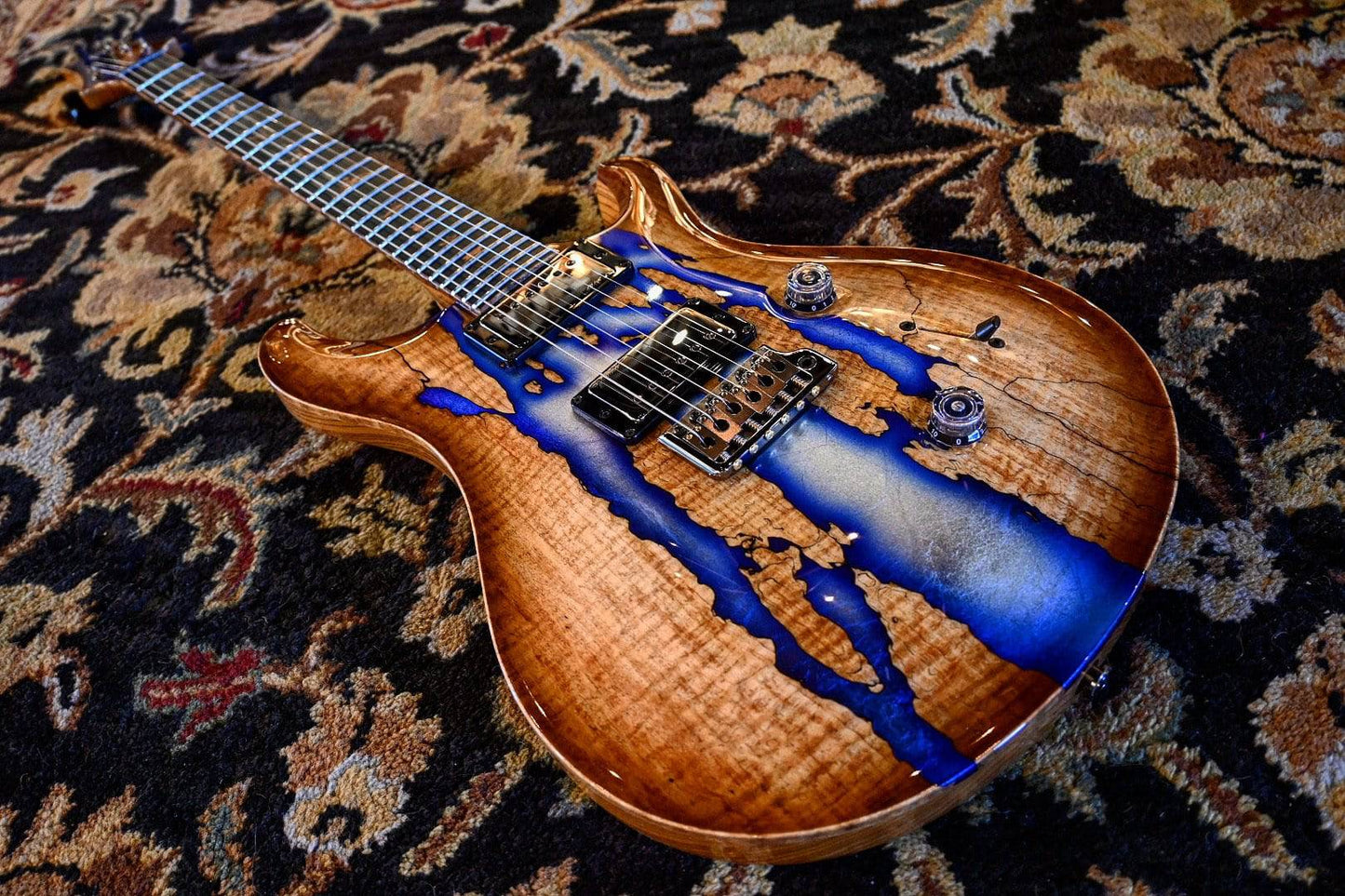 PRS Paul Reed Smith Private Stock Custom 24 Spalted Maple - Silver Leaf Blue Burst Accents #8484 - Danville Music