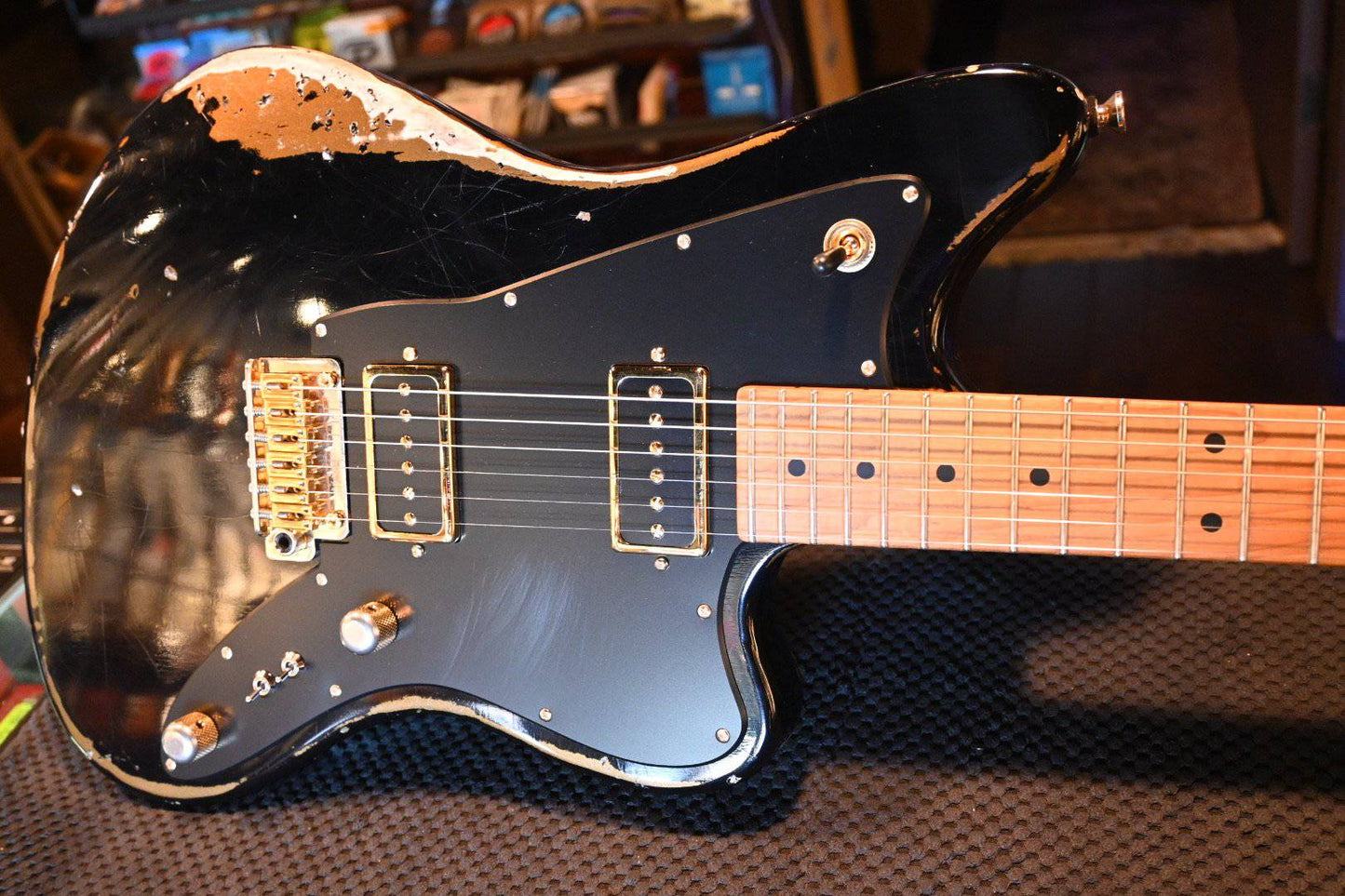 Tom Anderson Raven Classic - Black over Firemist Gold (In-Distress Level 3) #821P - Danville Music