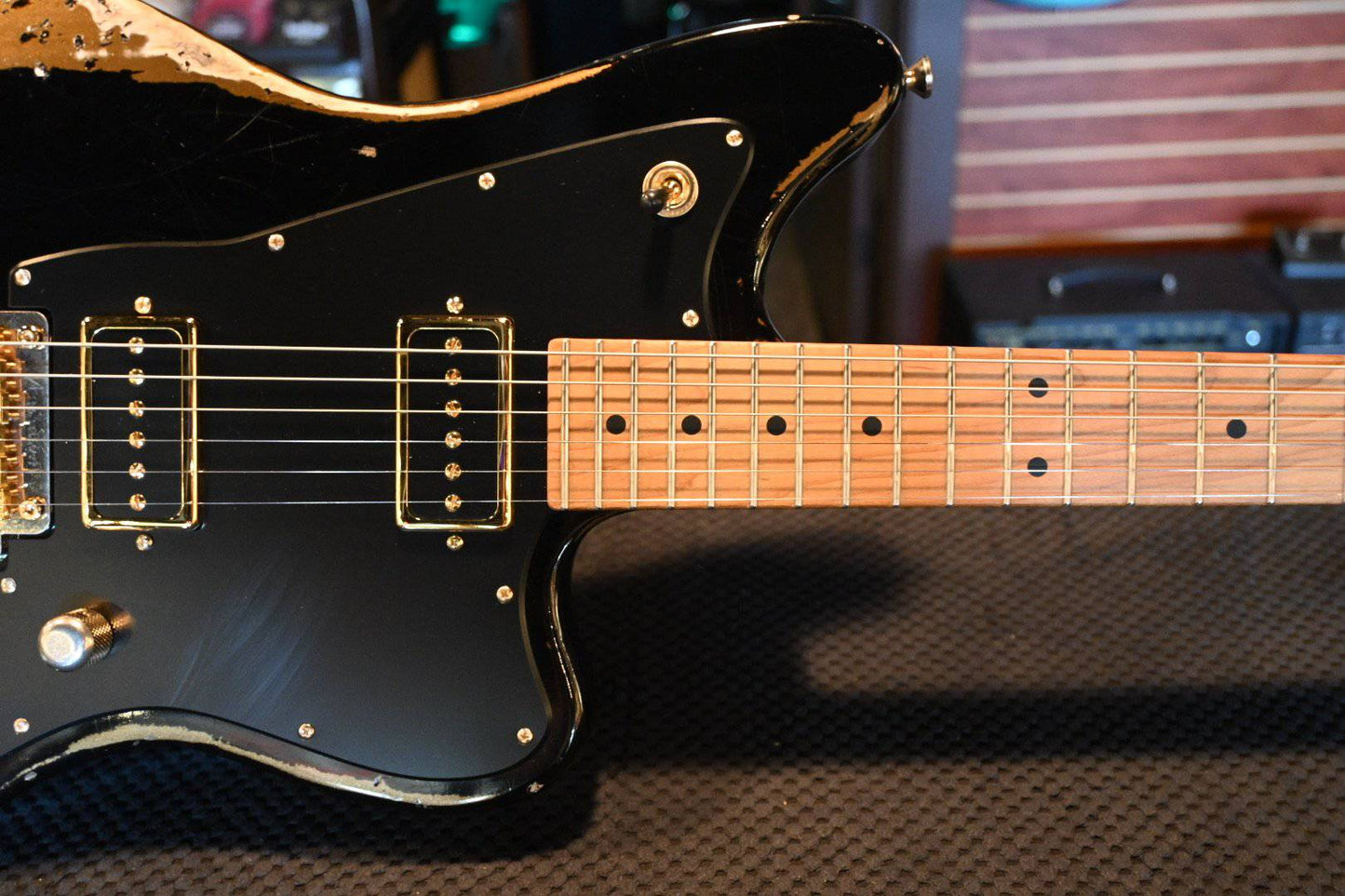 Tom Anderson Raven Classic - Black over Firemist Gold (In-Distress Level 3) #821P - Danville Music