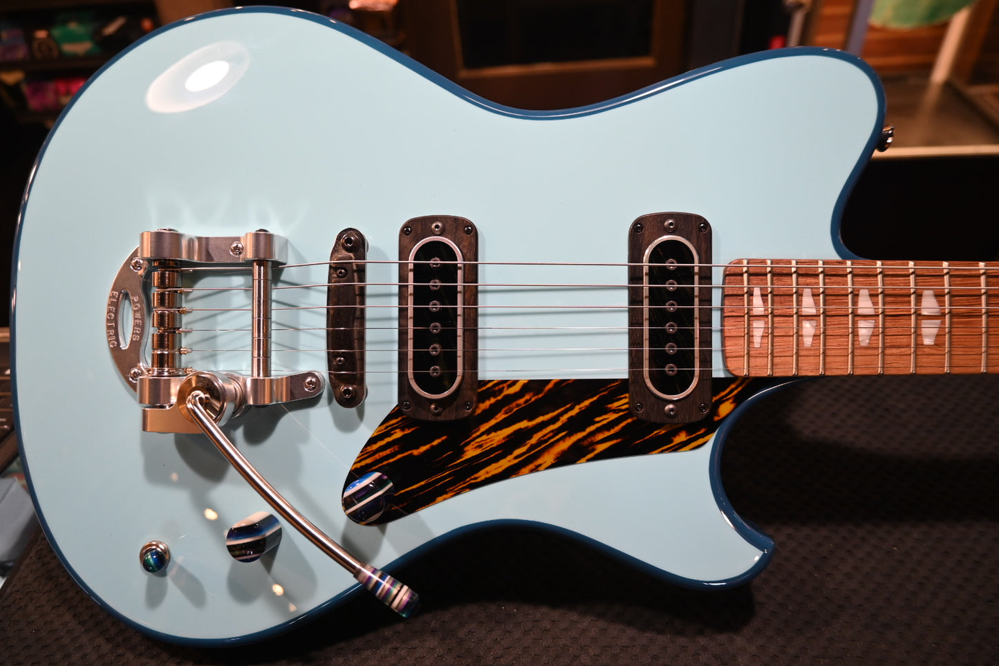 Powers Electric A-Type PF42 CamTail - Larkspur/Oslo Blue Guitar #B274 - Danville Music
