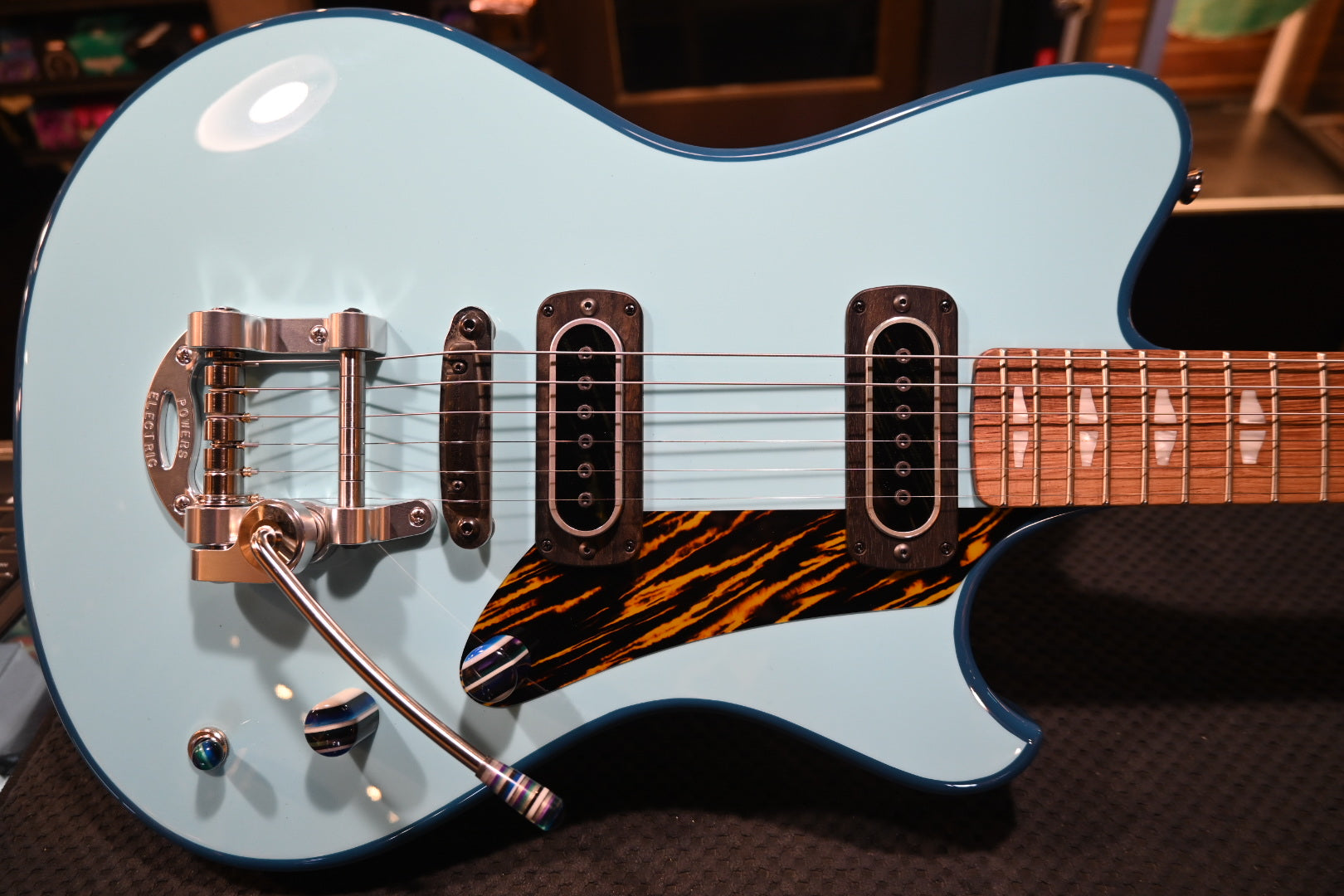 Powers Electric A-Type PF42 CamTail - Larkspur/Oslo Blue Guitar #B274 - Danville Music