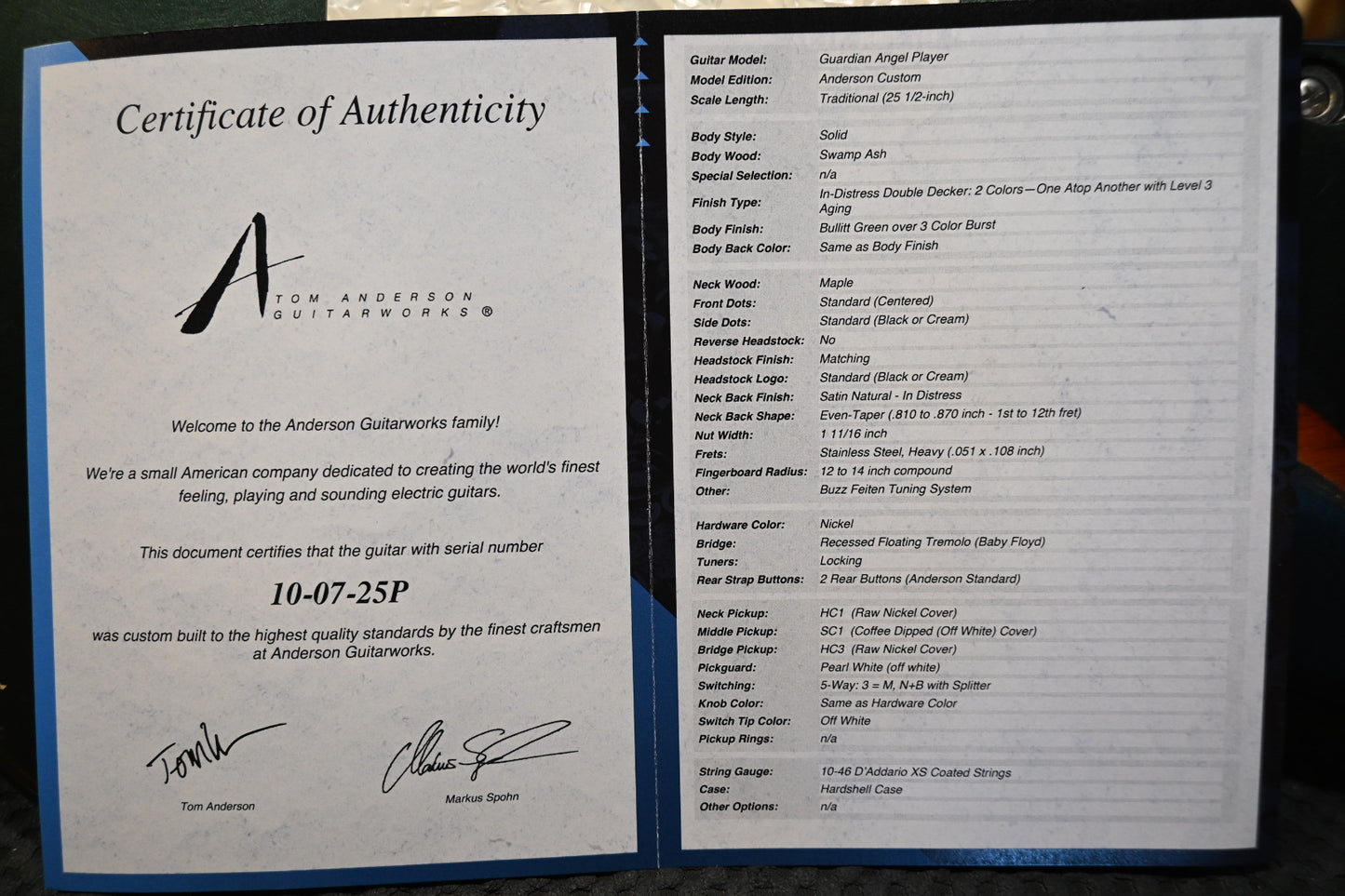 Tom Anderson Guardian Angel Player In-Distress - Bullit Green over 3-Color Burst Guitar #725P