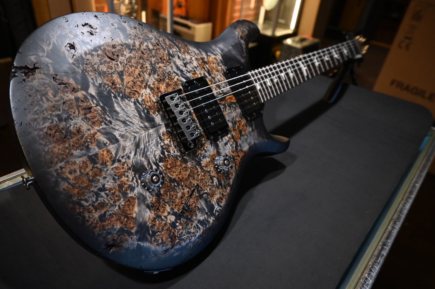 PRS Wood Library S2 Custom 24 Poplar Burl Limited Edition - Charcoal Burst Satin Guitar #8988