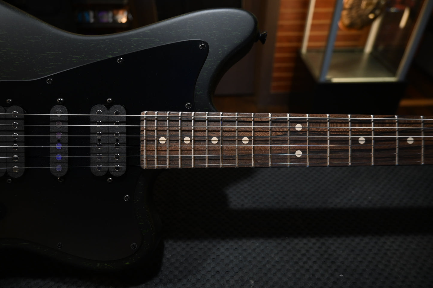 Tom Anderson Raven Superbird Classic Shorty - Satin Black with Green Doghair Guitar #426A