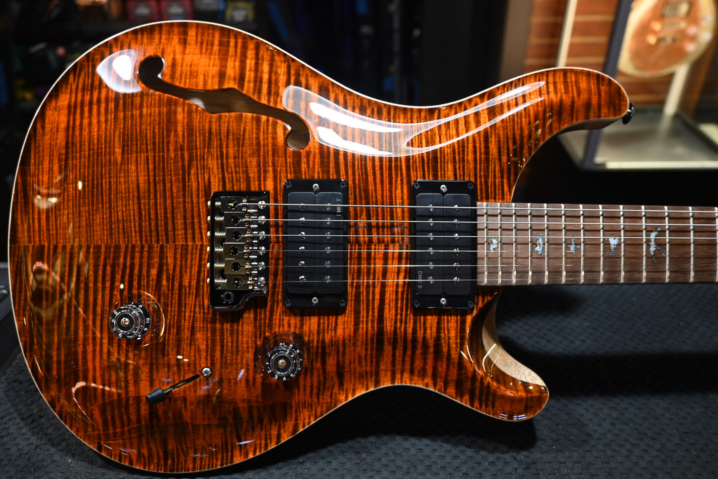 PRS Wood Library Custom 24 Semi-Hollow 10-Top DMO Pickups Brazilian Rosewood - Orange Tiger/Natural Back Guitar #9552