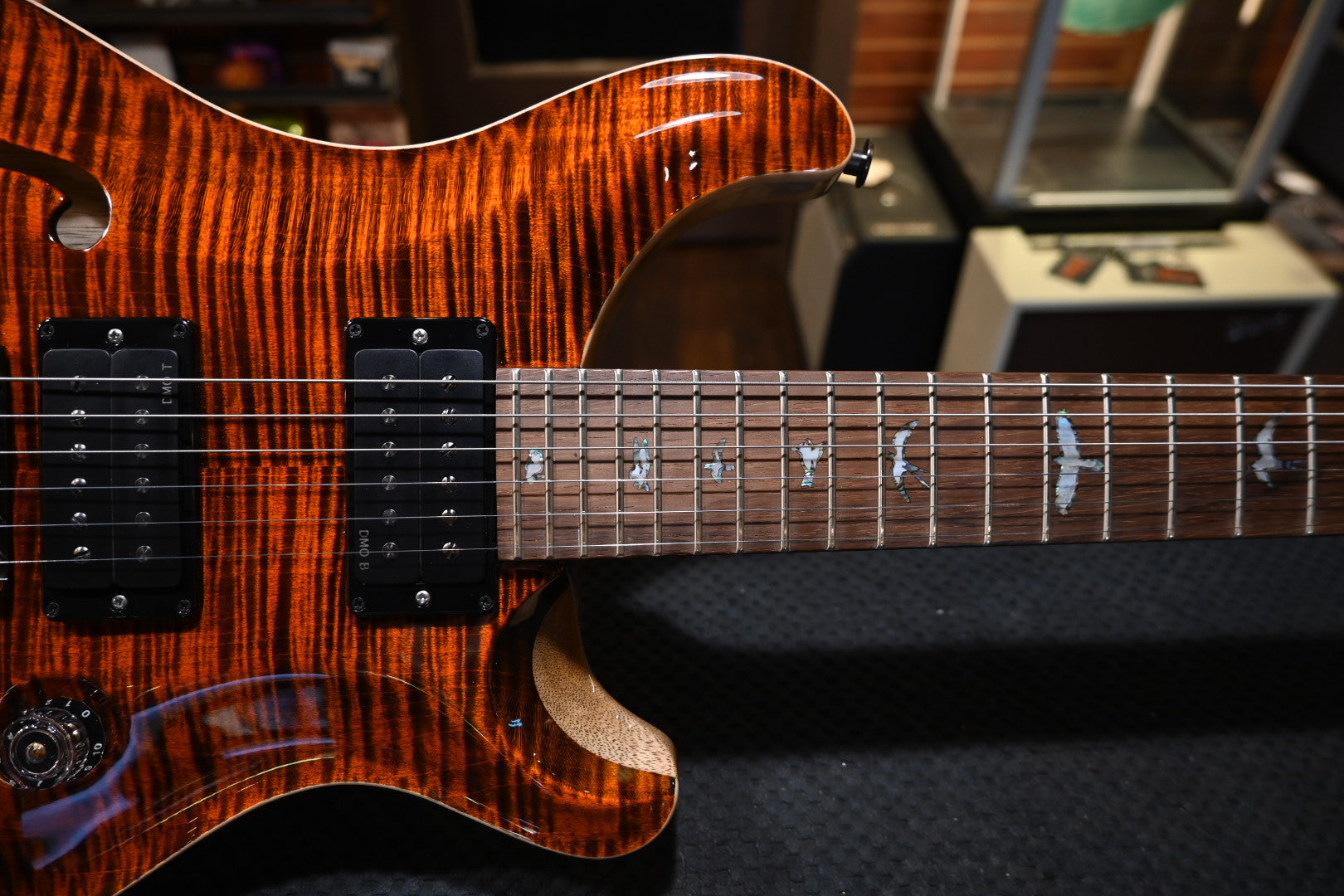 PRS Wood Library Custom 24 Semi-Hollow 10-Top 2024 Brazilian Fingerboard - Orange Tiger Guitar #9552 - Danville Music
