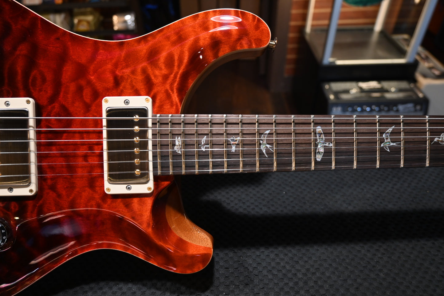 PRS Wood Library DGT 10-Top Quilt Brazilian Rosewood - Fire Red to Grey Black Fade Guitar #0079 - Danville Music