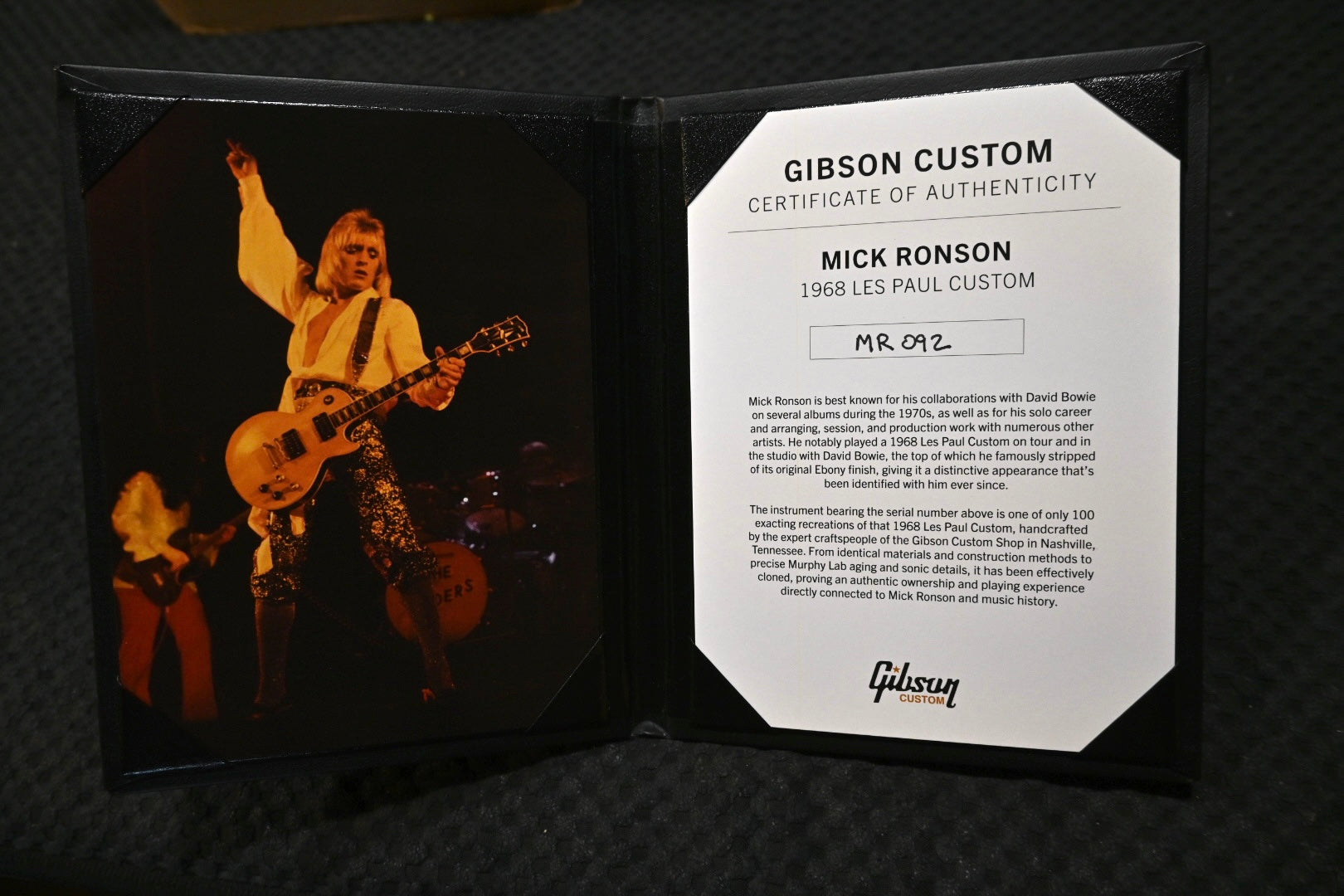 Gibson Custom Shop Mick Ronson 1968 Les Paul Custom Collector's Edition Antique Natural Guitar 092