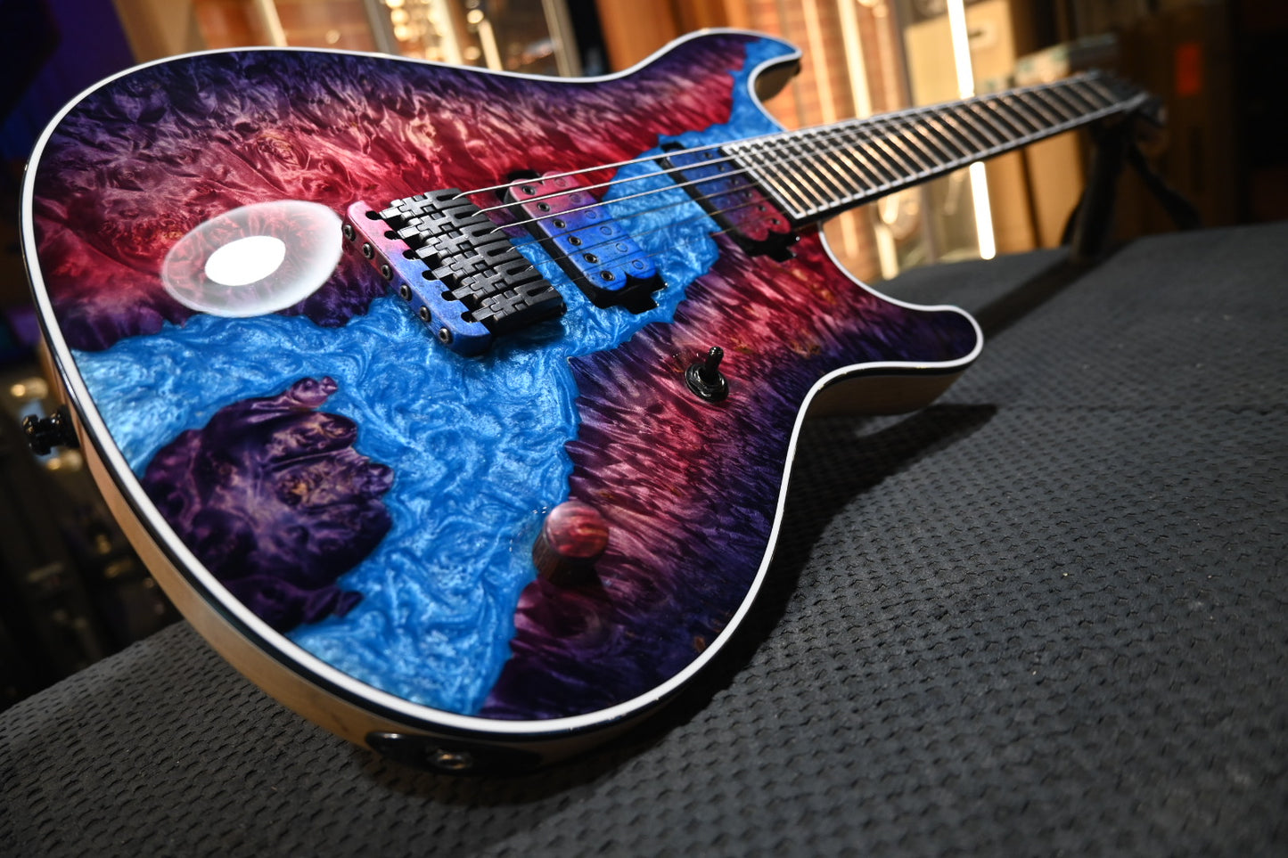 Mayones Regius 6 Custom Burl Maple Master Grade - Light Blue Stirred Resin Top Guitar #1007