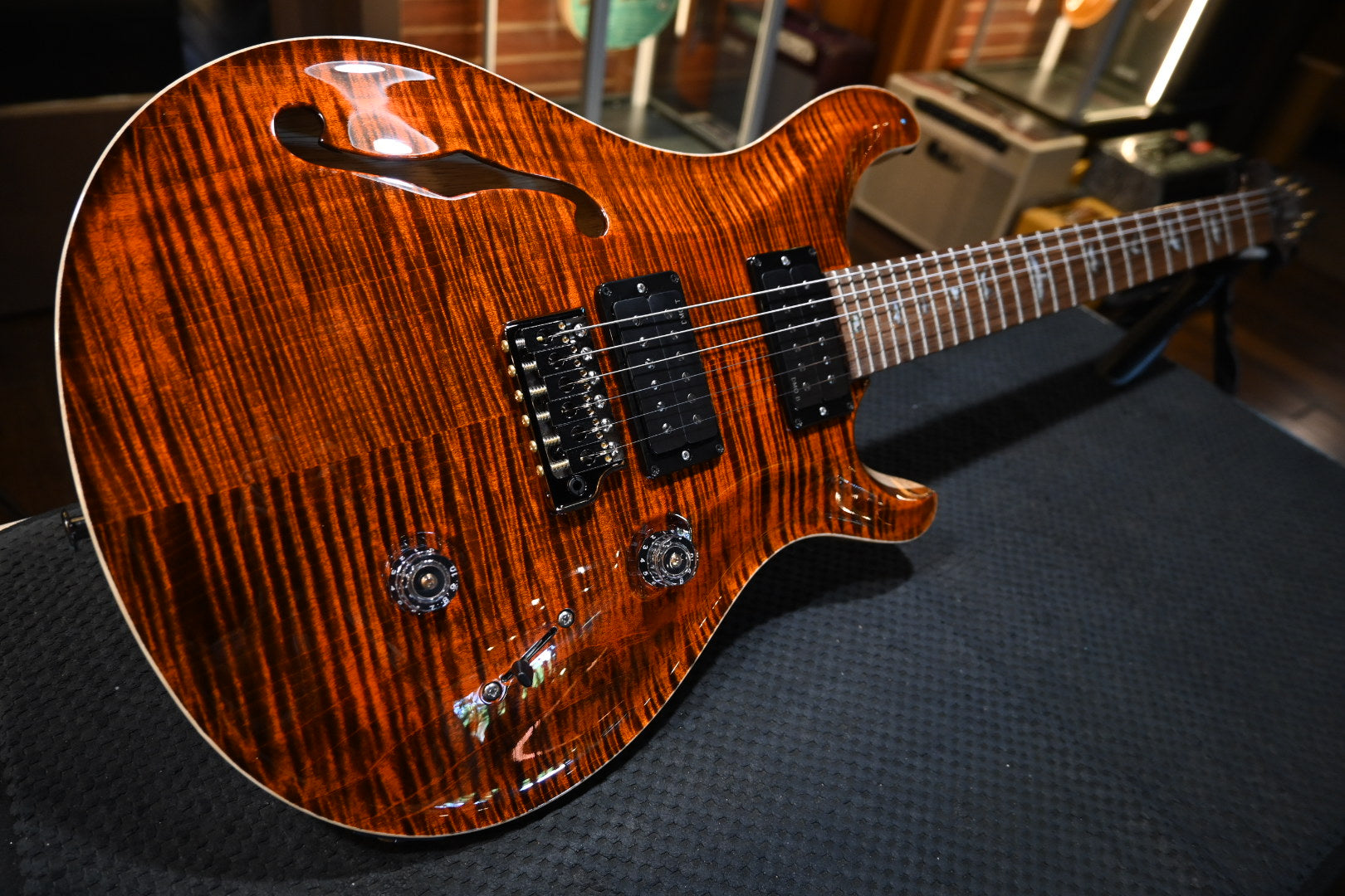 PRS Wood Library Custom 24 Semi-Hollow 10-Top 2024 Brazilian Fingerboard - Orange Tiger Guitar #9552 - Danville Music