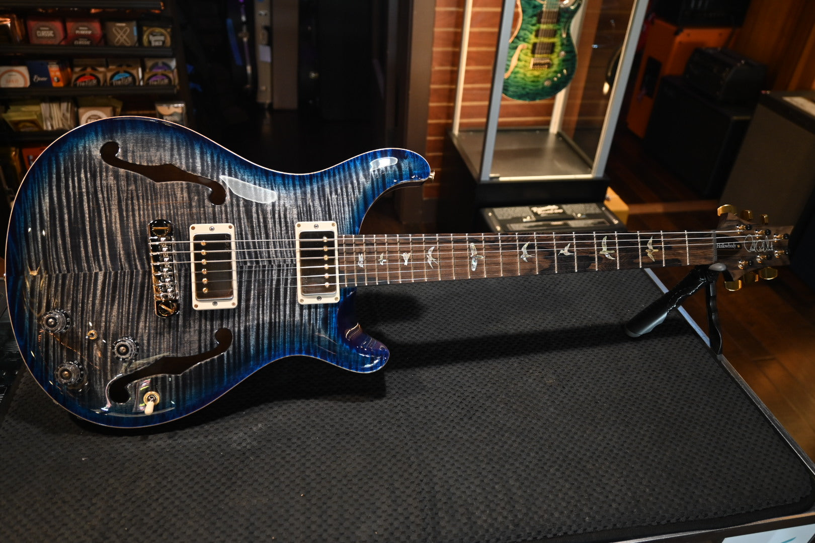 PRS Wood Library Hollowbody II Piezo 10-Top Rosewood Neck - Charcoal Blue Burst Guitar #0930 - Danville Music