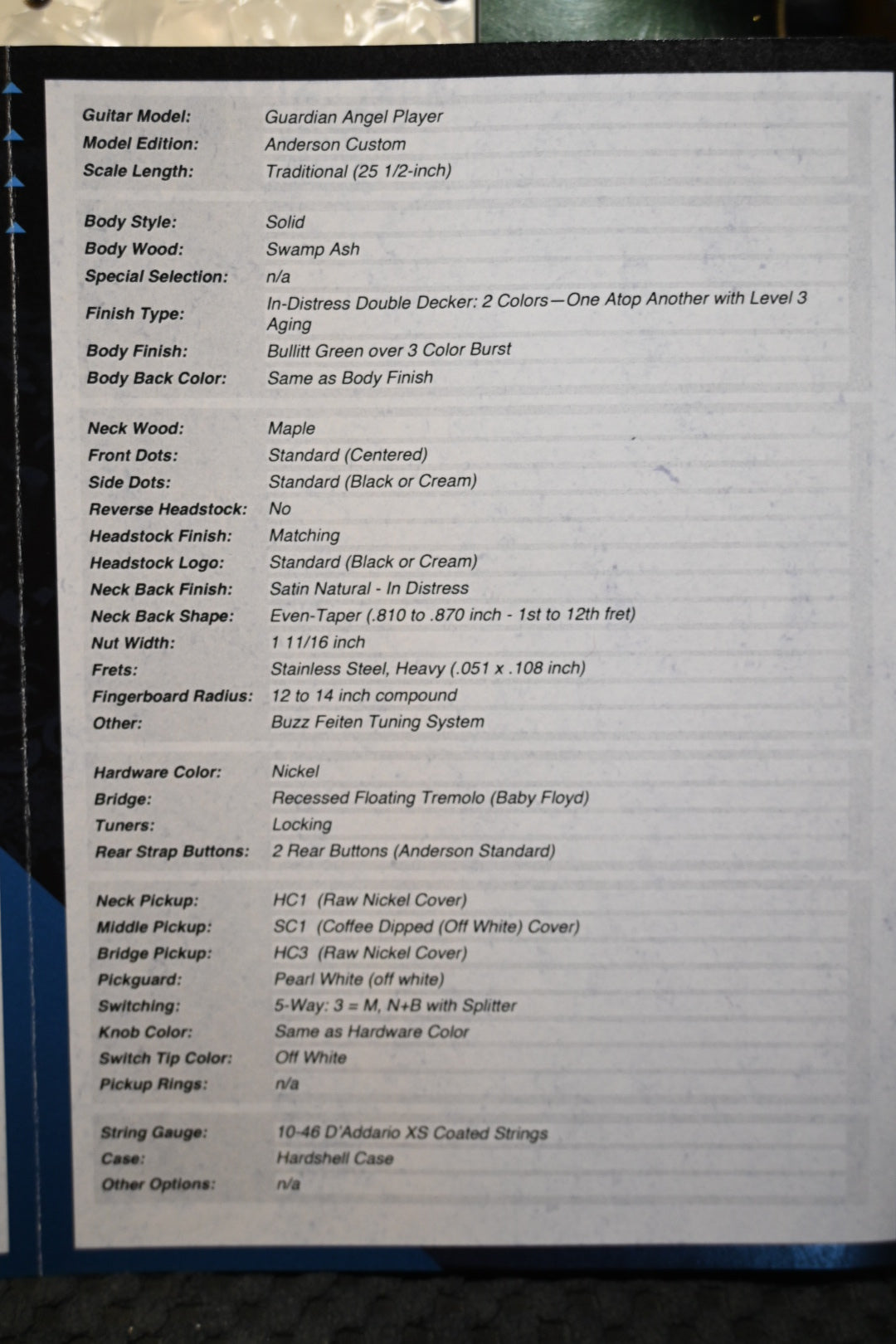 Tom Anderson Guardian Angel Player In-Distress - Bullit Green over 3-Color Burst Guitar #725P