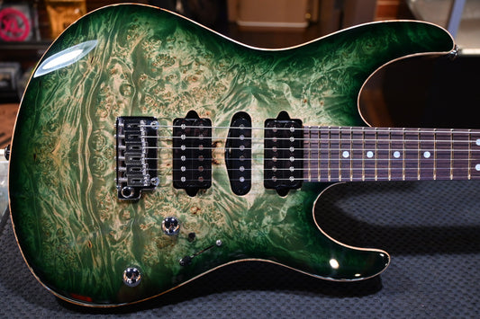 Suhr Custom Modern Waterfall Burl - Faded Trans Green Burst Guitar #3350