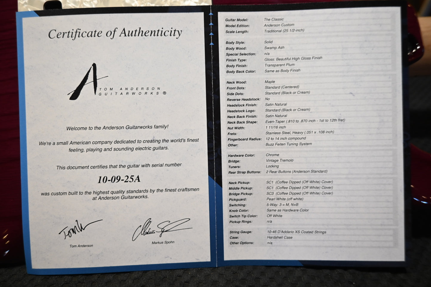 Tom Anderson Classic - Translucent Plum Guitar #925A