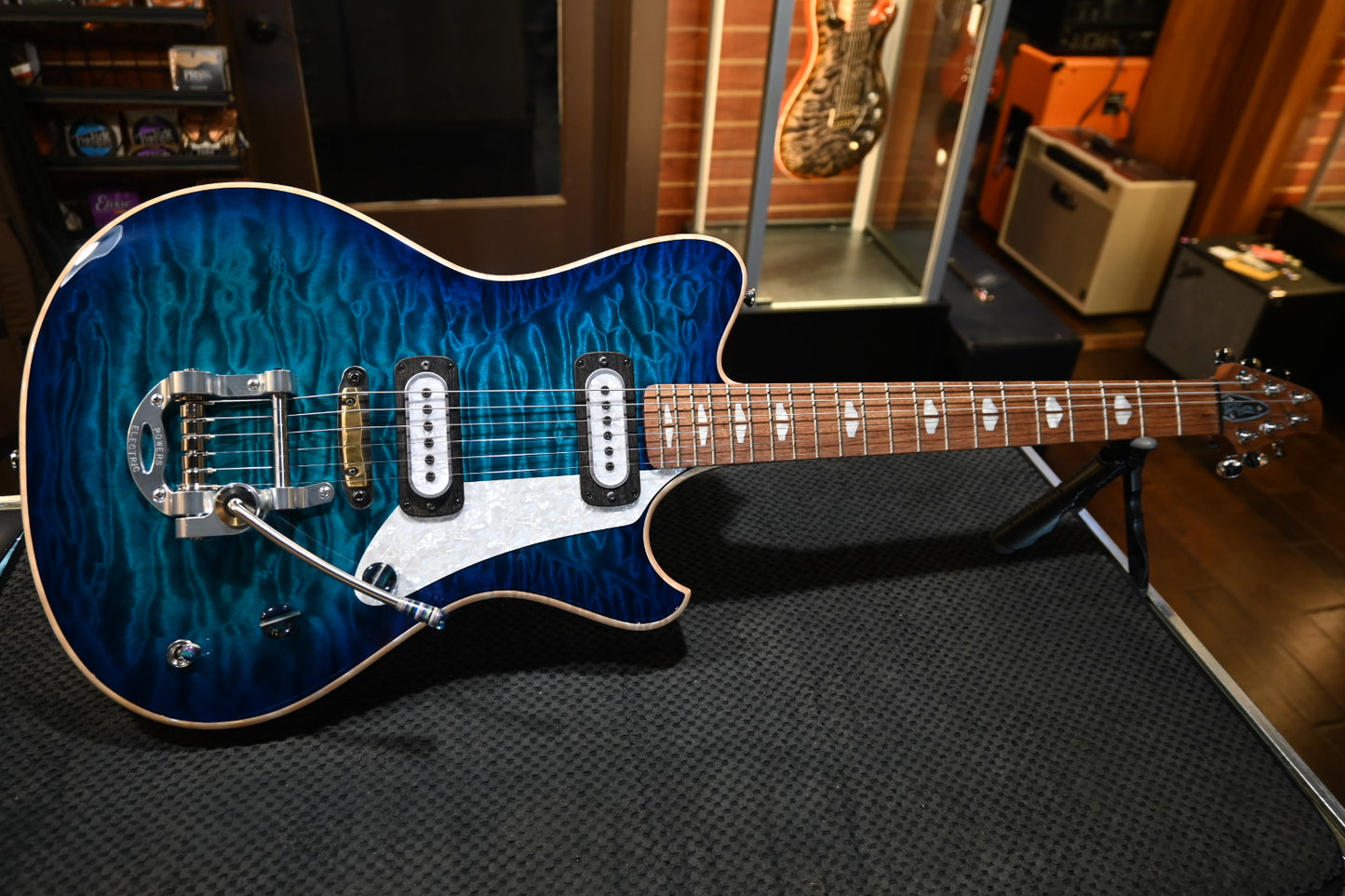 Powers Electric A-Type Select Maple Quilt PF42 CamTail - Blue Lagoon Guitar #B259