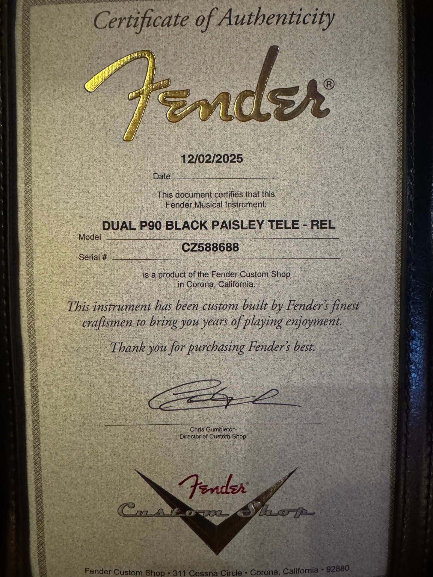 Fender Custom Shop Dual P-90s Telecaster Relic - Aged Black Paisley Guitar #8688