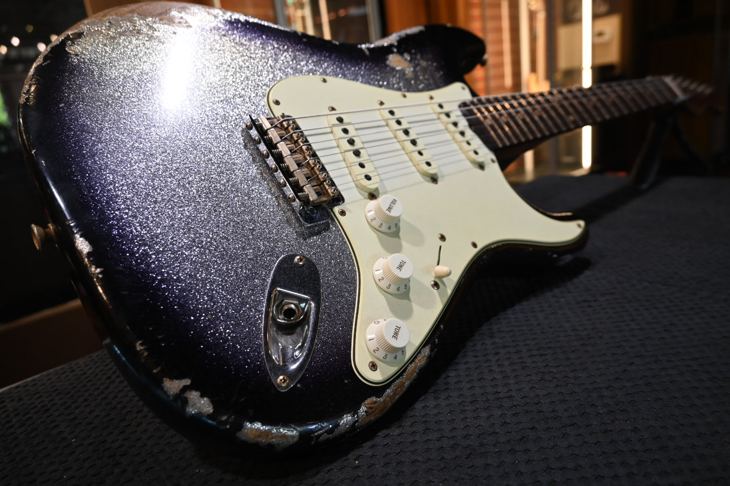 Fender Custom Shop 1959 Stratocaster Heavy Relic - Black Burst on Silver Sparkle Guitar #3950 - Danville Music