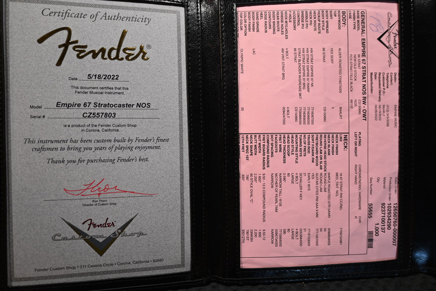 Fender Custom Shop Empire ‘67 Stratocaster NOS 2022 - Olympic White Guitar #7803 - Danville Music