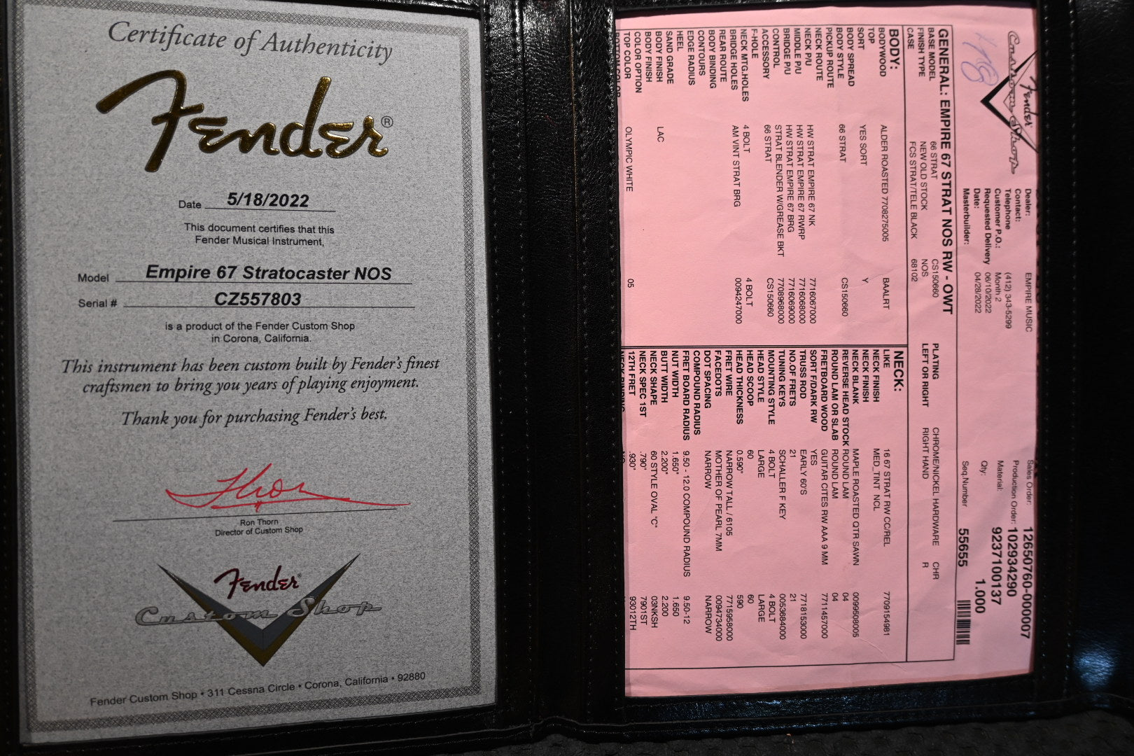 Fender Custom Shop Empire ‘67 Stratocaster NOS 2022 - Olympic White Guitar #7803 - Danville Music