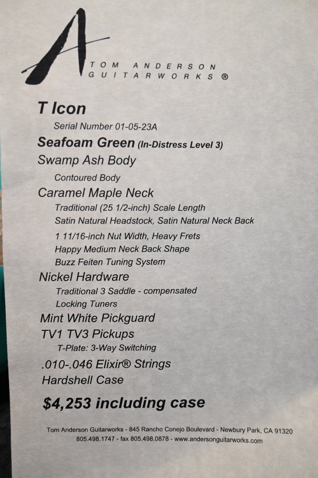 Tom Anderson T Icon In-Distress Level 3 2023 - Seafoam Green Guitar #523A - Danville Music