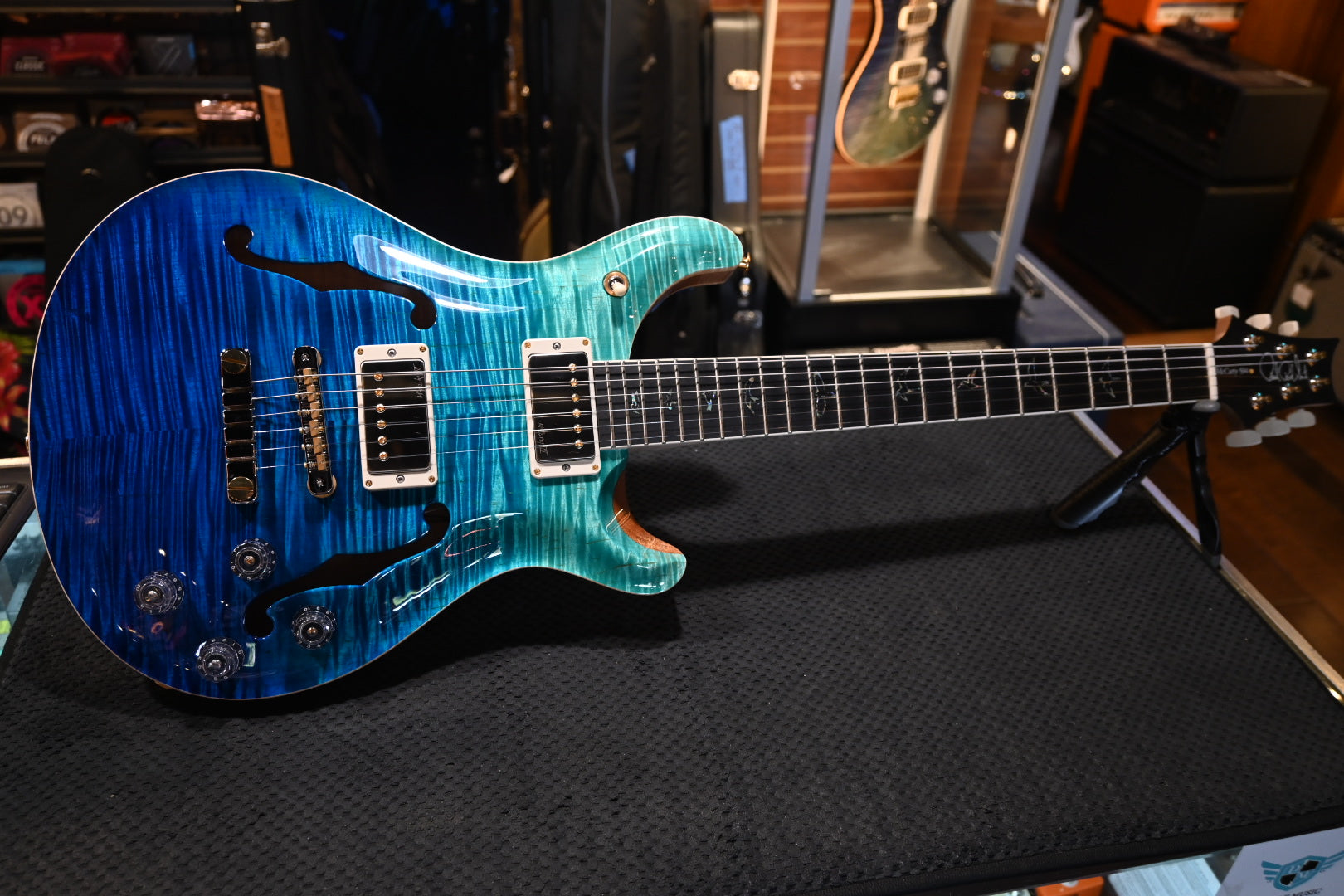 PRS Wood Library McCarty 594 Hollowbody II 10-Top/Back McCarty III Pickups - Blue Fade Guitar #3509 - Danville Music