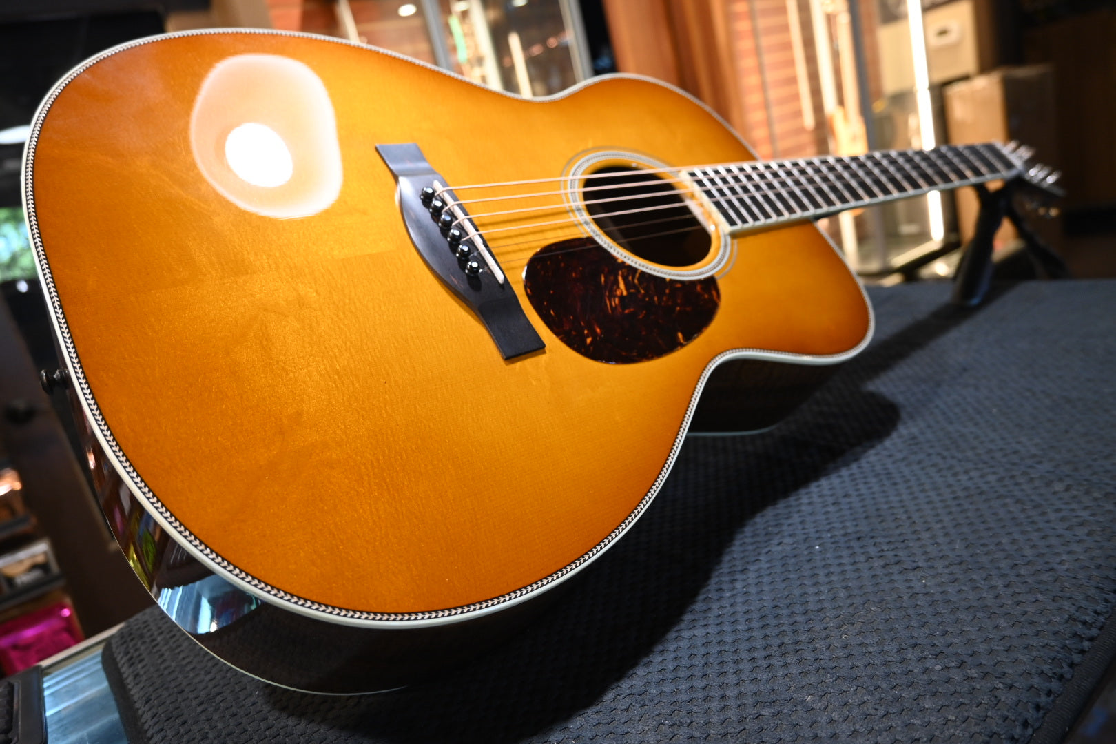 Santa Cruz OM Moon Spruce Bear Claw/Figured Walnut - Georgia Peach Guitar #6242 USED - Danville Music