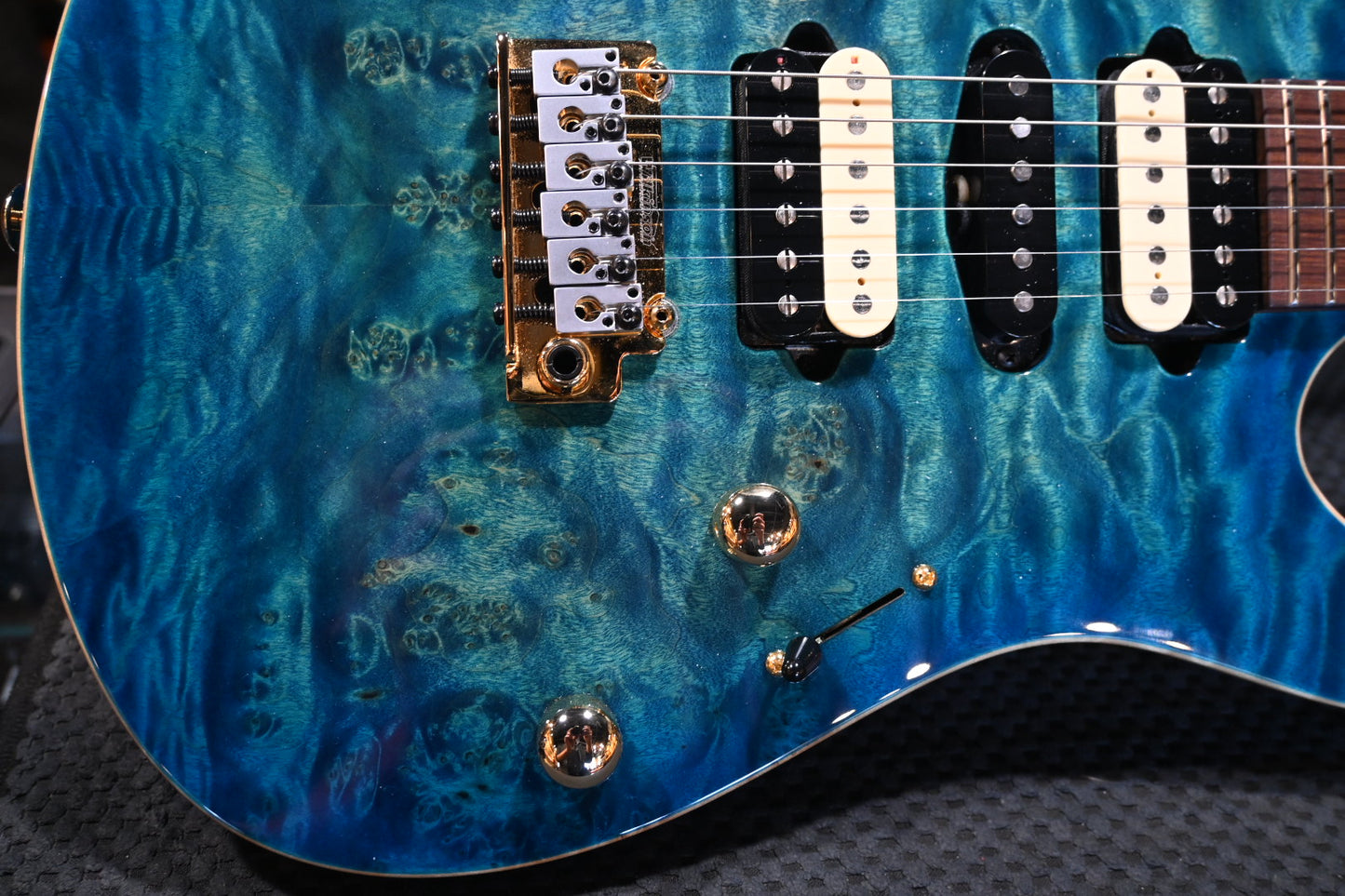 Suhr Custom Modern Waterfall Burl - Aqua Blue Burst Guitar #9717 PRE-OWNED - Danville Music