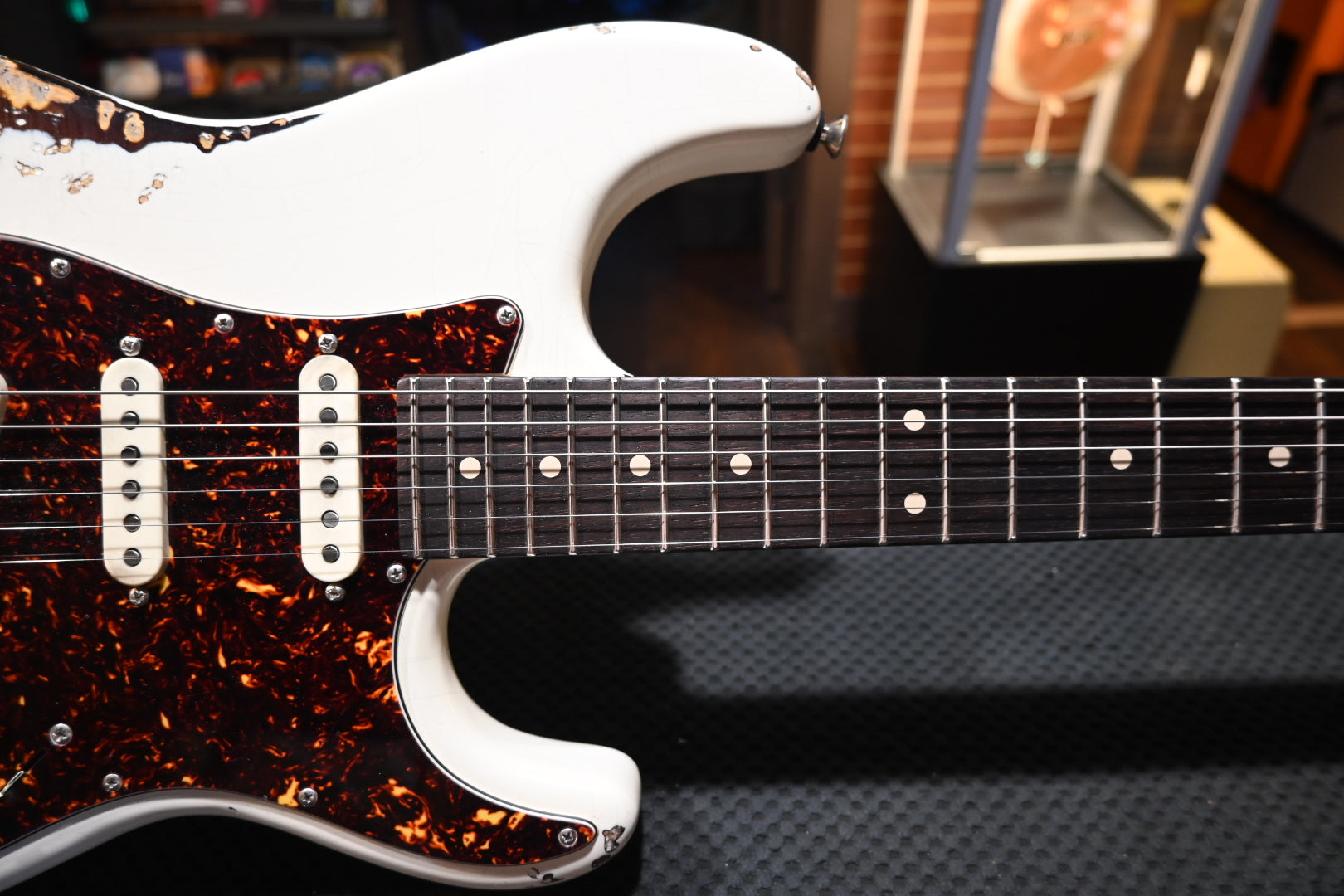 Tom Anderson Icon Classic In-Distress - Olympic White over Tobacco Burst Guitar #923N - Danville Music