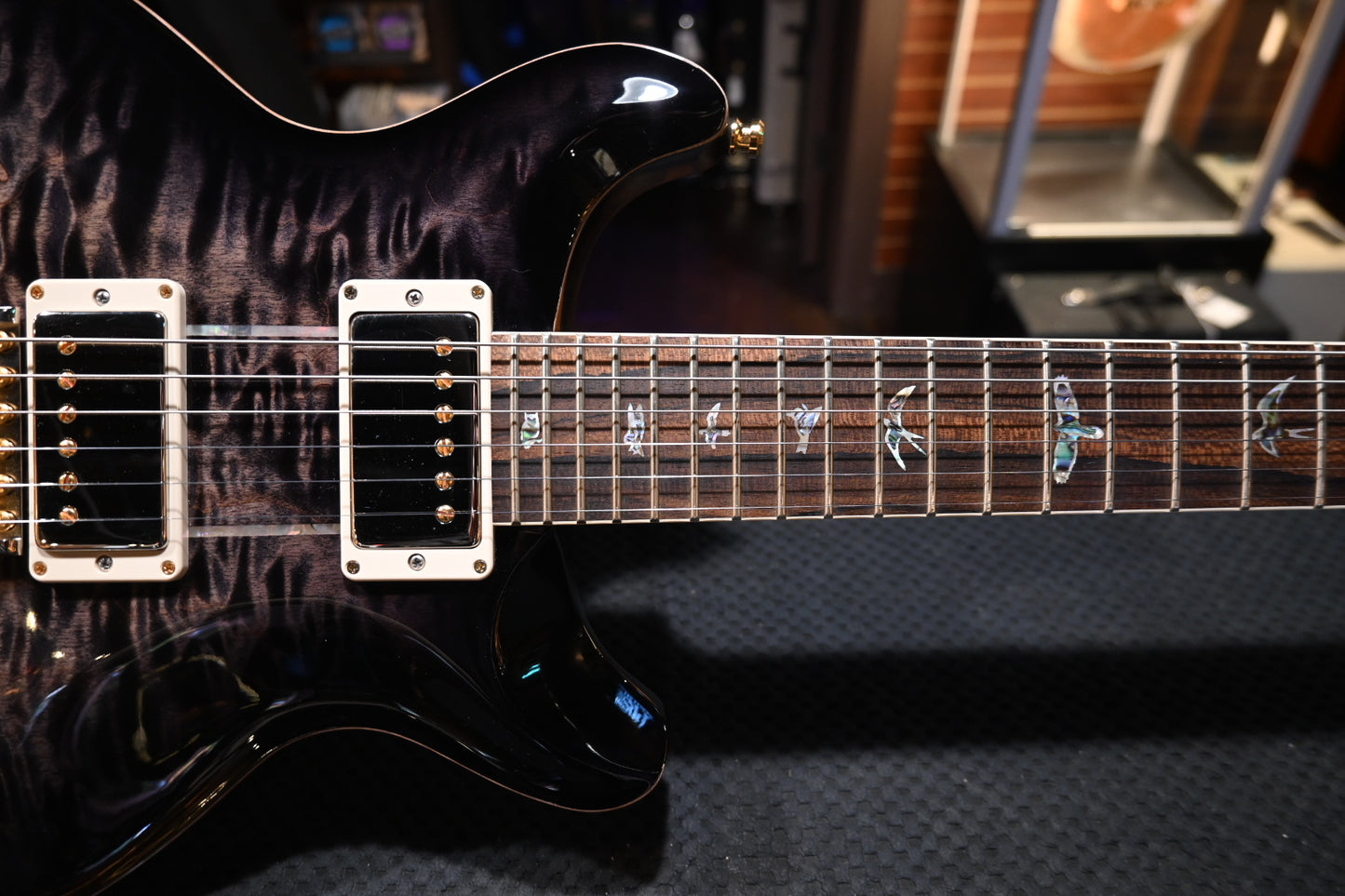 PRS Wood Library Santana Retro 10-Top Quilt 2023 - Charcoal Purple Burst Guitar #8830