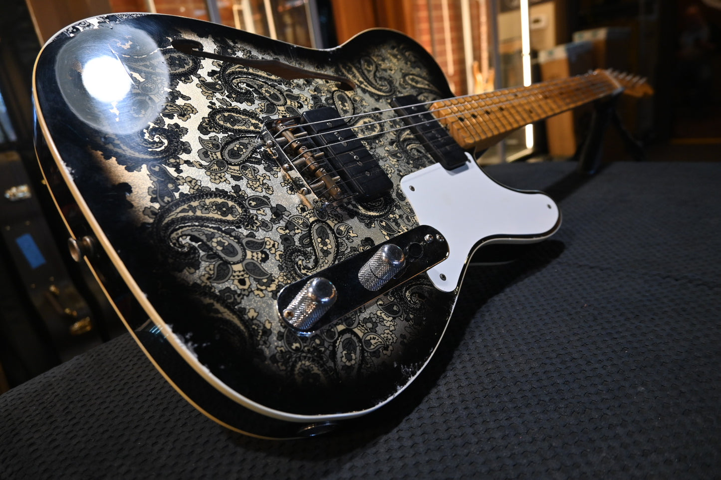 Fender Custom Shop Dual P-90s Telecaster Relic - Aged Black Paisley Guitar #8688