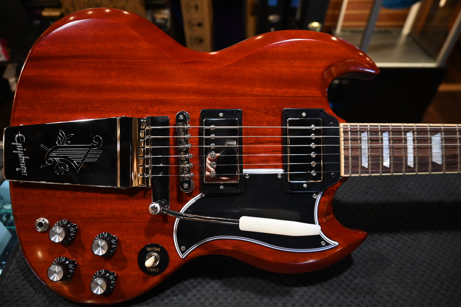 Epiphone Inspired by Gibson Custom 1964 SG Standard with Maestro Vibrola Reissue - Cherry Red Guitar #8734 - Danville Music
