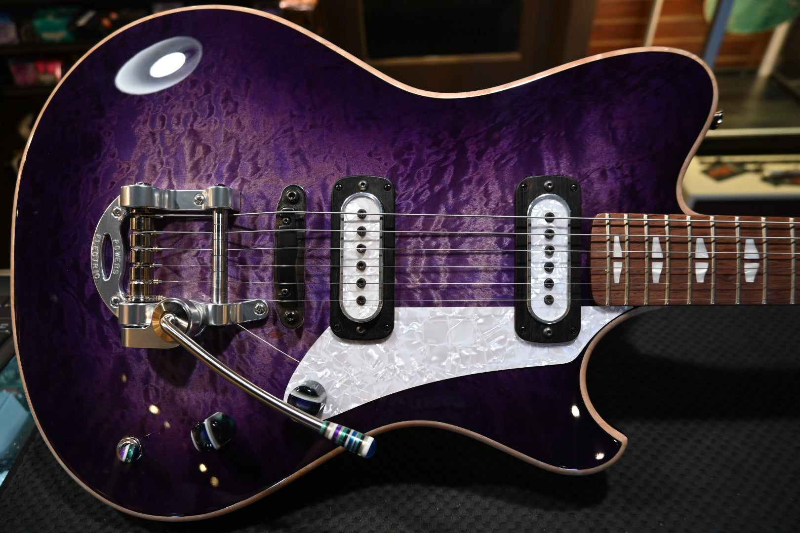 Powers Electric A-Type Select Quilt Maple PF42 CamTail - Ube Burst Guitar #B408 - Danville Music