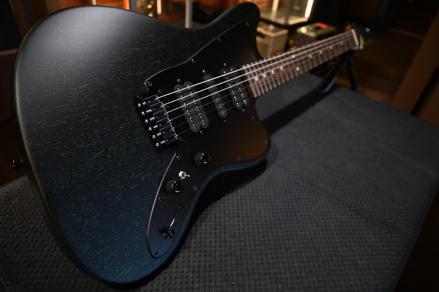 Tom Anderson Raven Superbird Classic Shorty - Satin Black with Green Doghair Guitar #426A