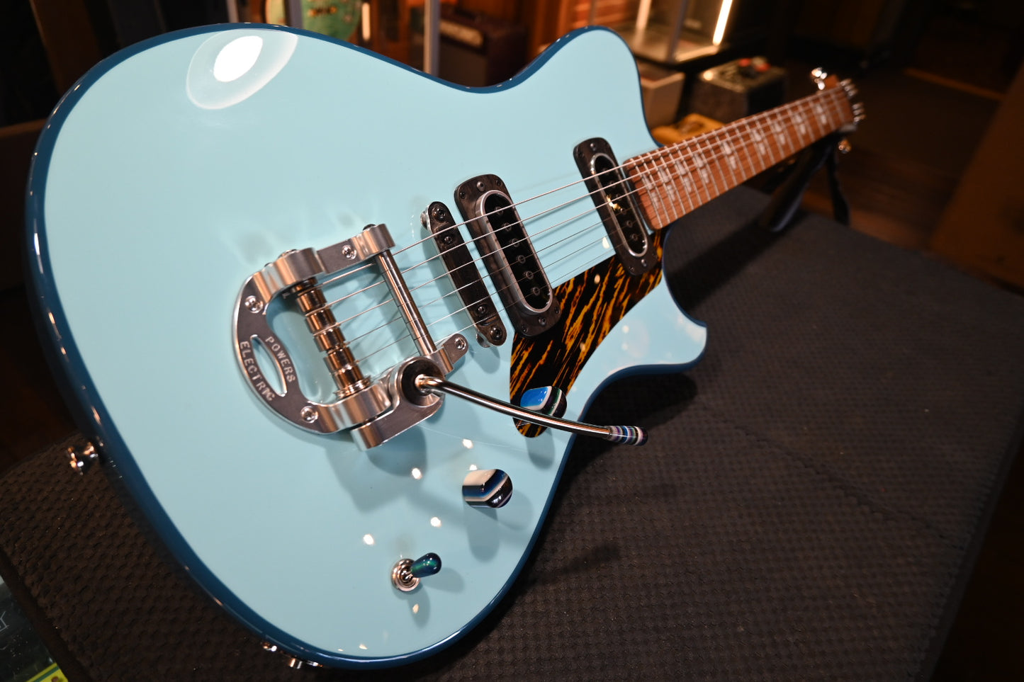 Powers Electric A-Type PF42 CamTail - Larkspur/Oslo Blue Guitar #B274 - Danville Music