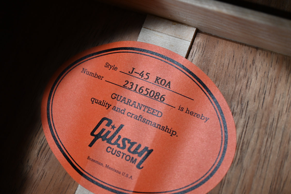 Gibson Custom Shop J-45 Koa Carpathian Spruce - Honeyburst Guitar #5086