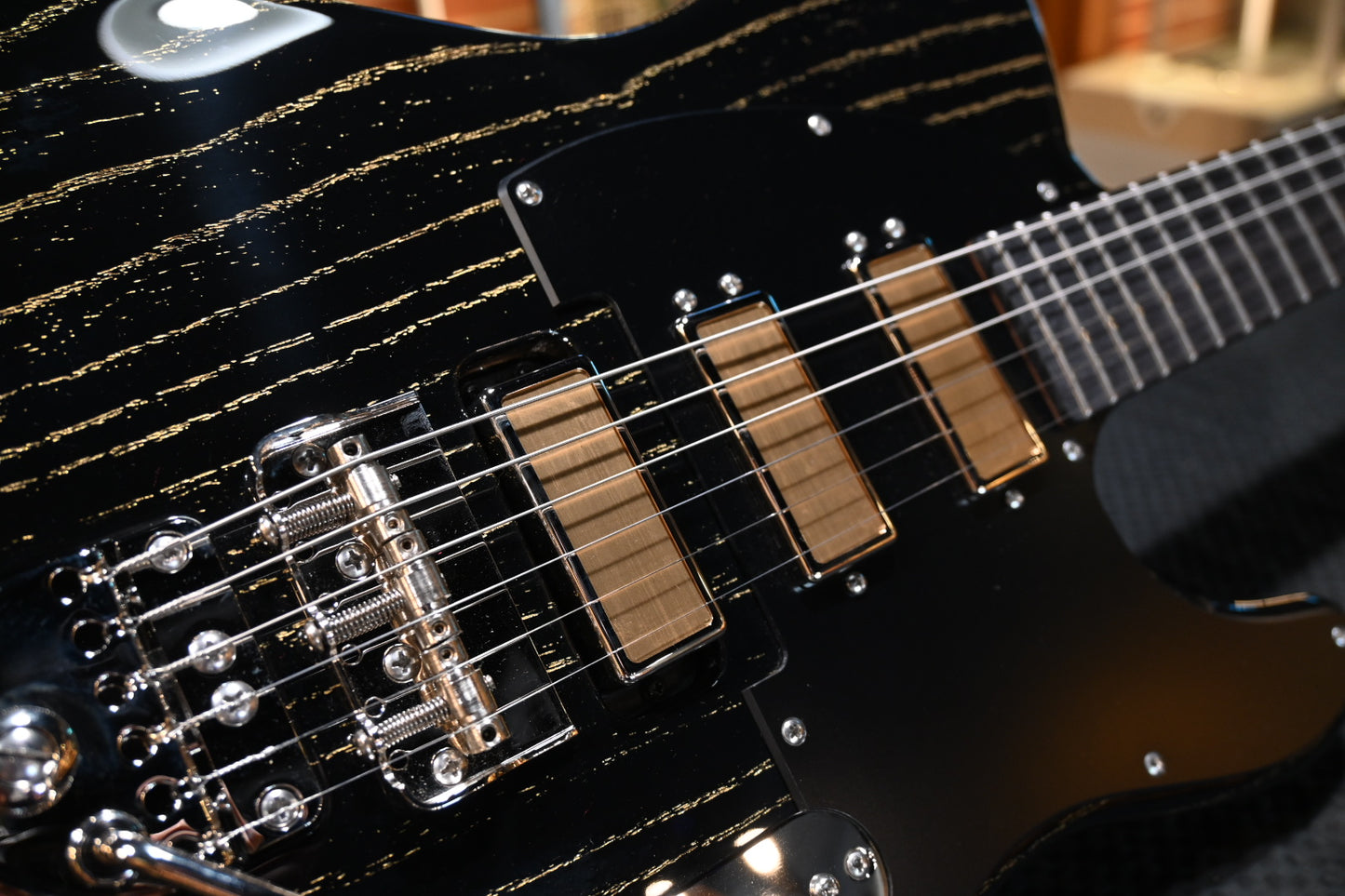 Tom Anderson Guitarworks T Classic - Black with Gold Doghair Guitar #526P