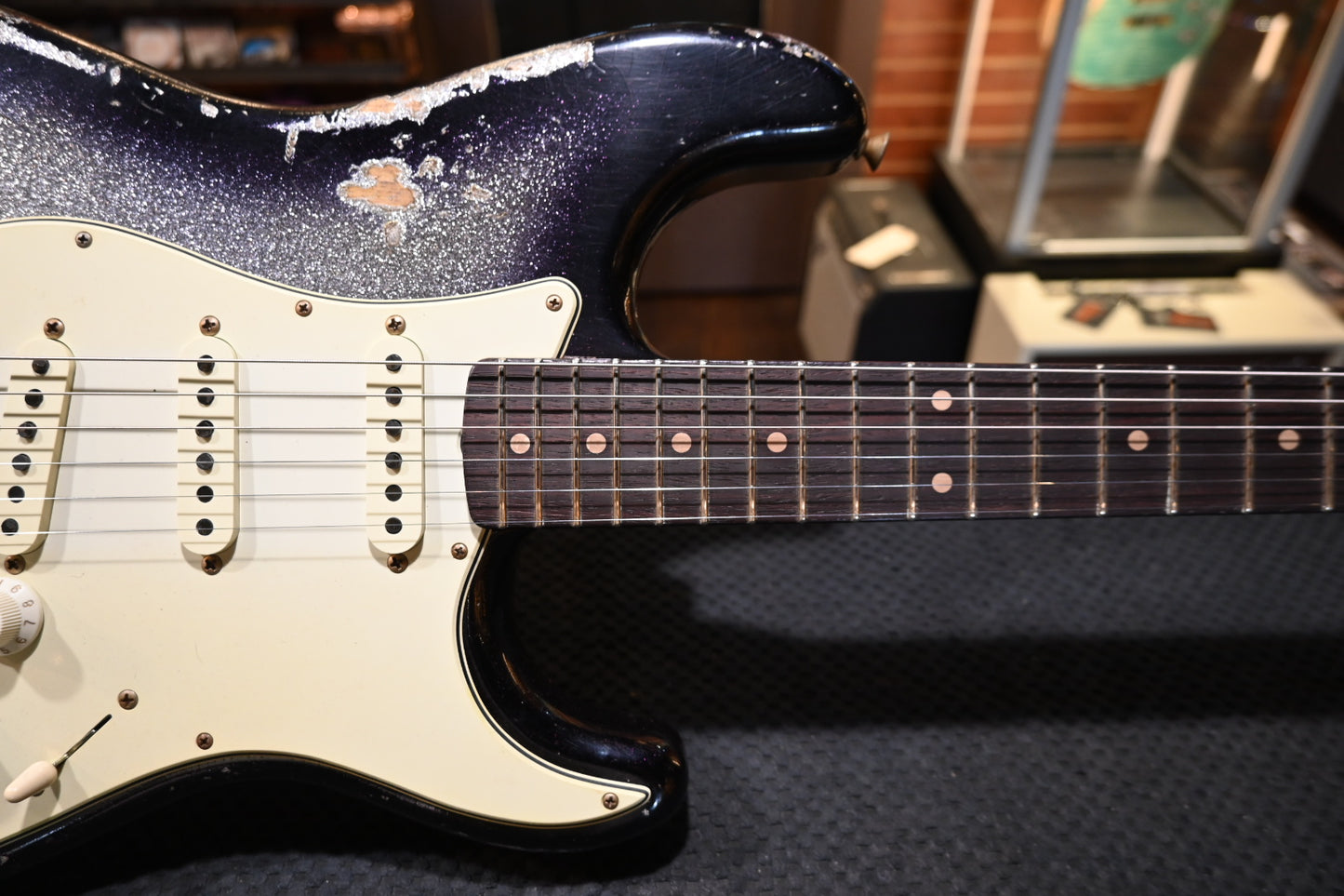 Fender Custom Shop 1959 Stratocaster Heavy Relic - Black Burst on Silver Sparkle Guitar #3950 - Danville Music