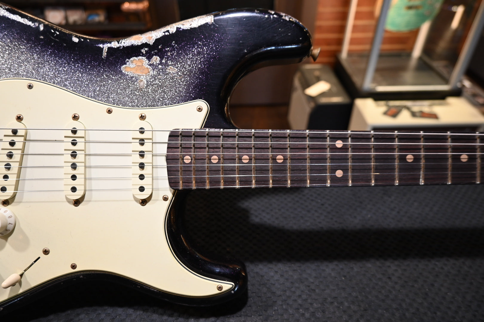 Fender Custom Shop 1959 Stratocaster Heavy Relic - Black Burst on Silver Sparkle Guitar #3950 - Danville Music