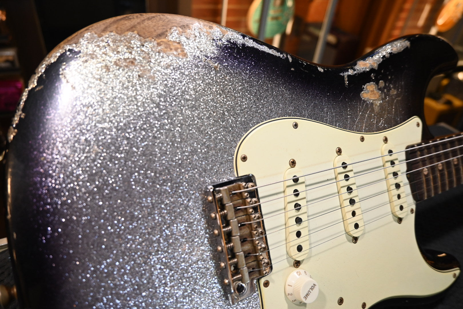 Fender Custom Shop 1959 Stratocaster Heavy Relic - Black Burst on Silver Sparkle Guitar #3950 - Danville Music