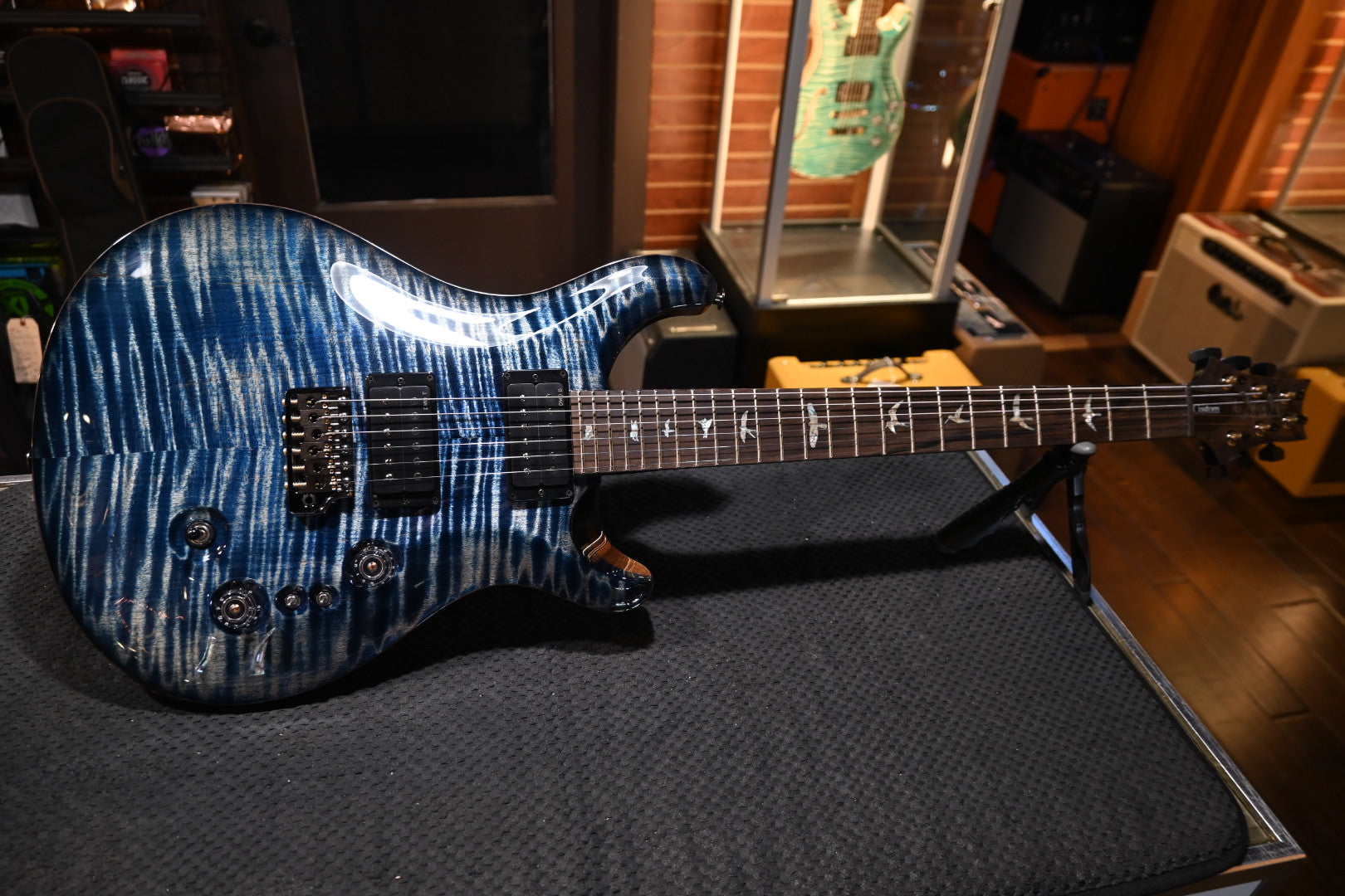 PRS Wood Library Custom 24-08 10-Top DMO Limited - Faded Blue Jean Brown Edge Burst Guitar #3696 - Danville Music